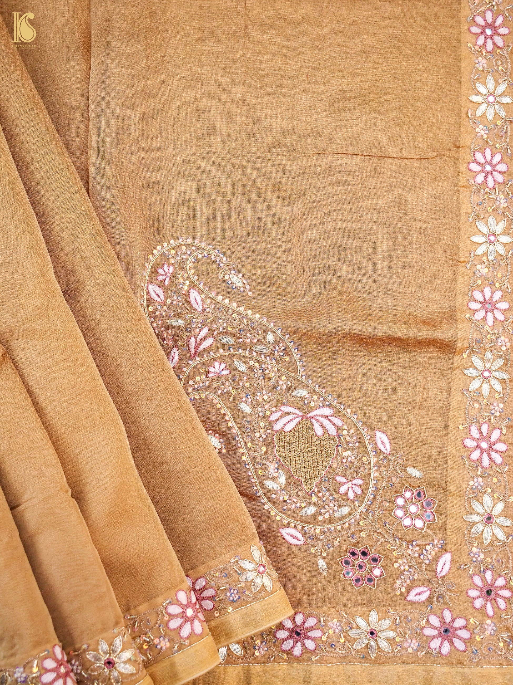 Handwoven Pure Georgette Organza Embroidery Saree
