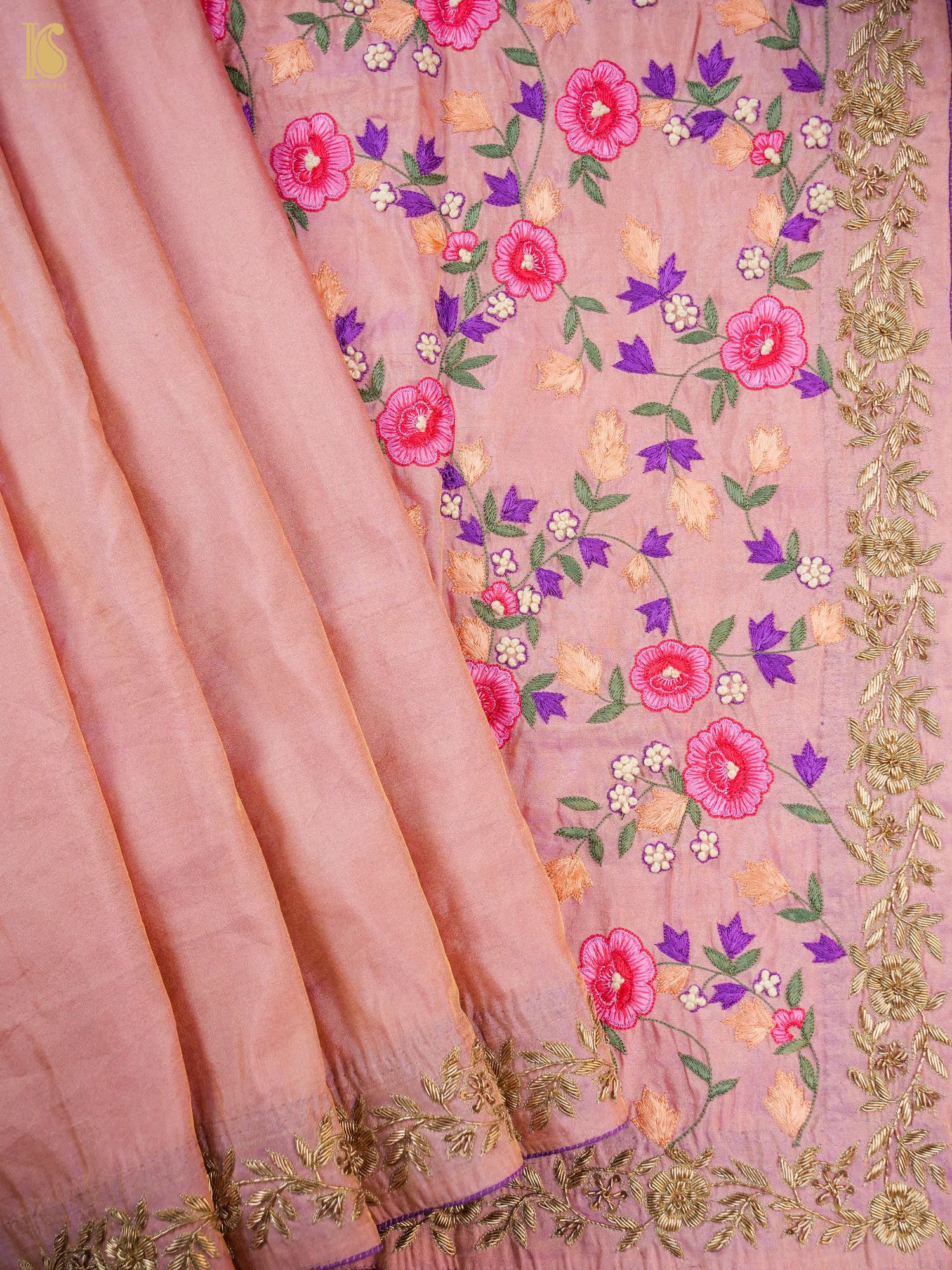 Handwoven Pure Tissue Silk Zardozi Embroidery Saree