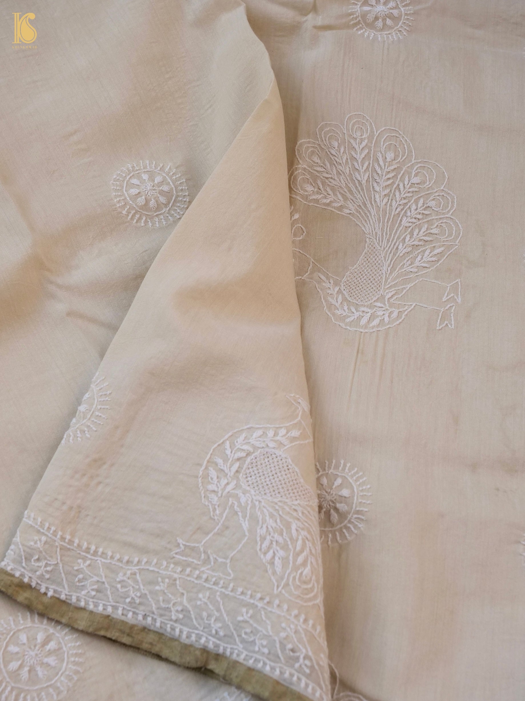 Chikankari Moonga Tussar Silk Saree