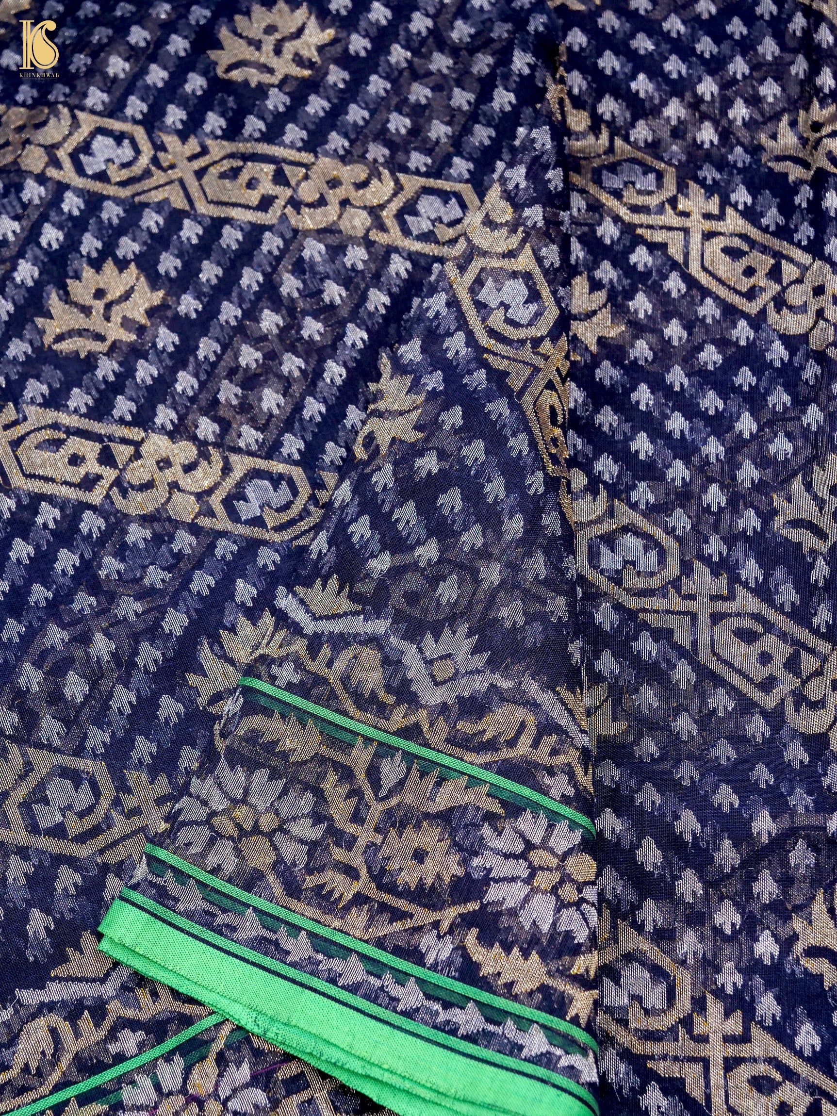 Handloom Banarasi Real Siver Zari Cotton Neelambari Saree