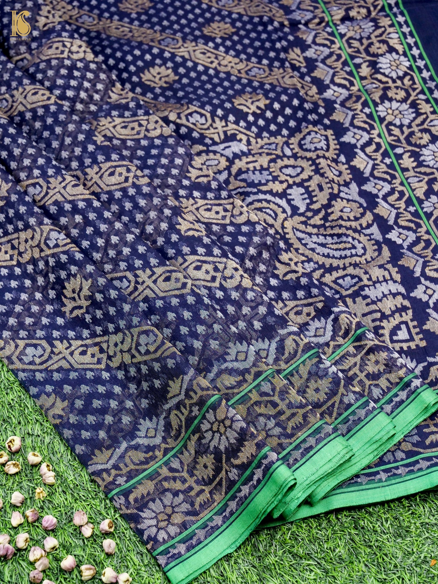 Handloom Banarasi Real Siver Zari Cotton Neelambari Saree