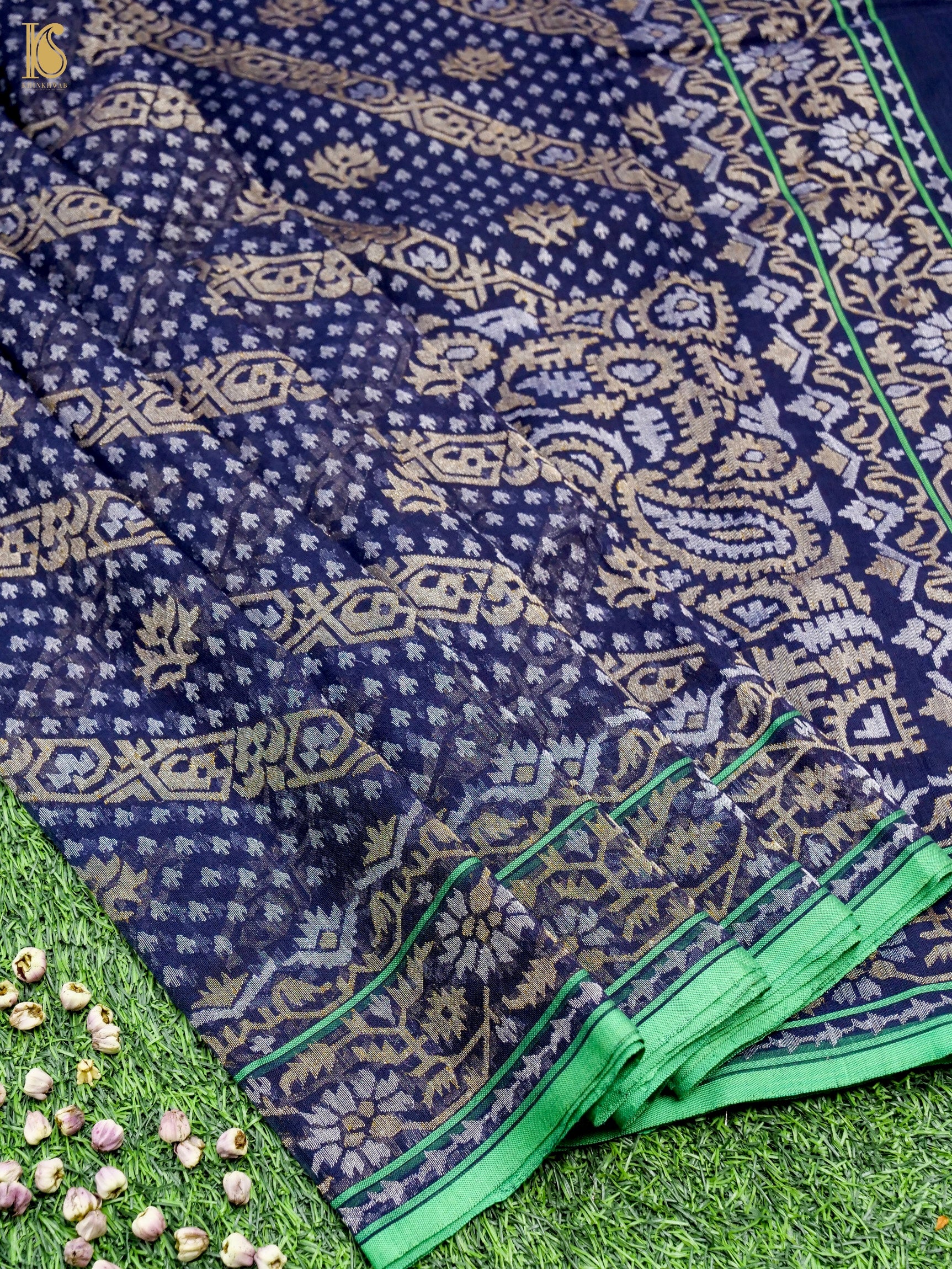 Handloom Banarasi Real Siver Zari Cotton Neelambari Saree