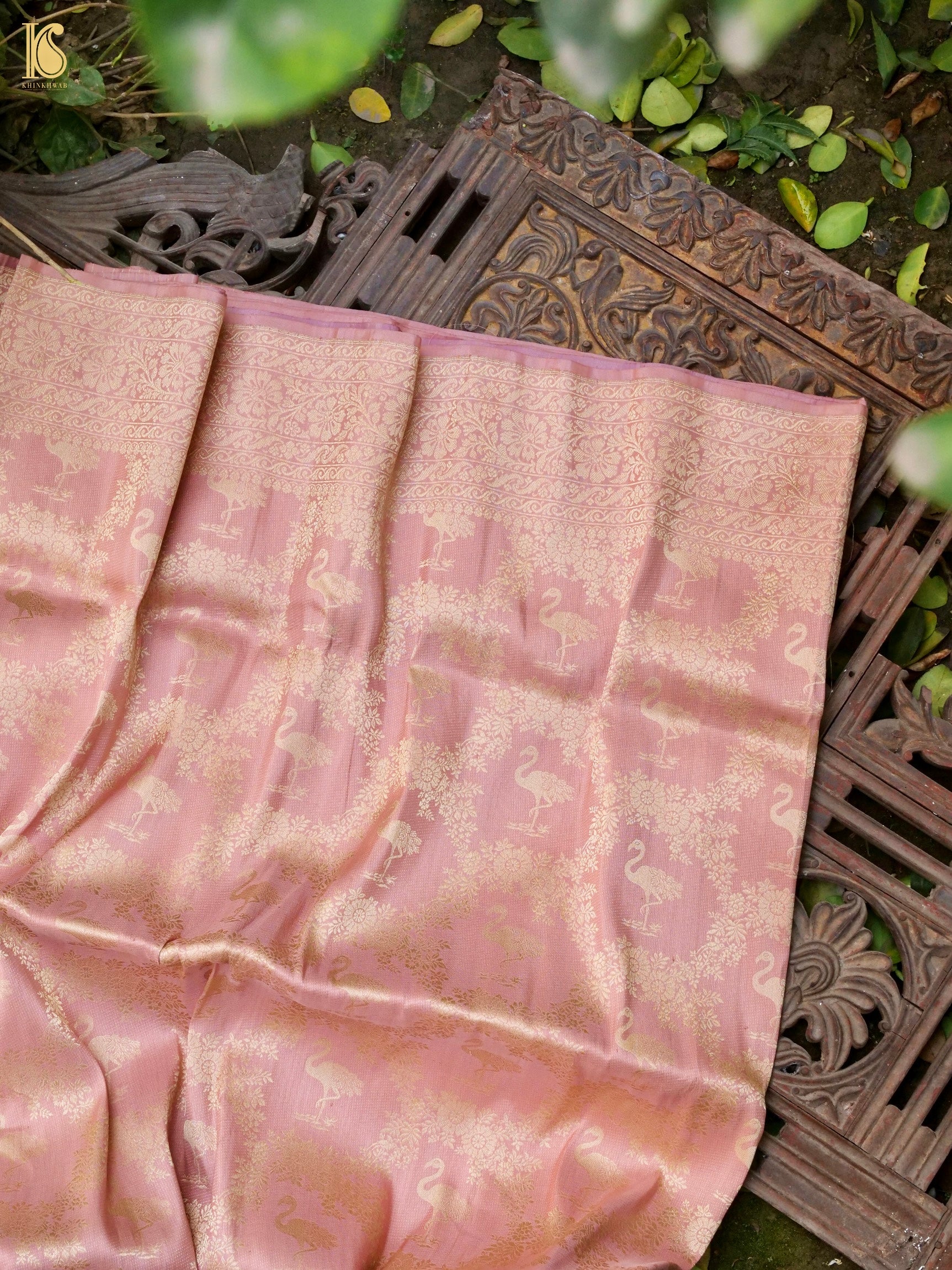 Handloom Banarasi Silk Zari Tanchoi Flamingo Saree
