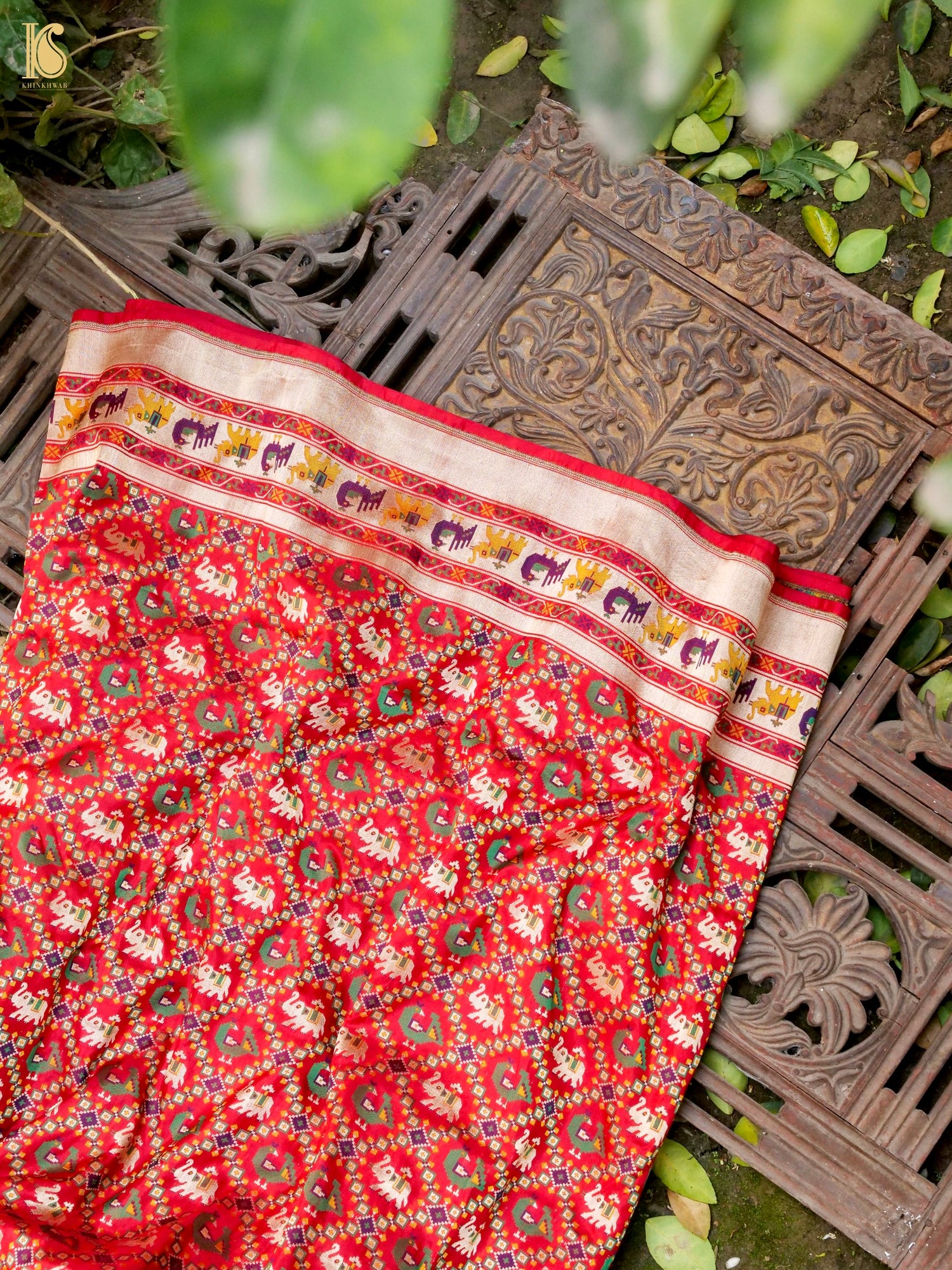 Handwoven Banarasi Katan Silk Patola Shikargah Saree