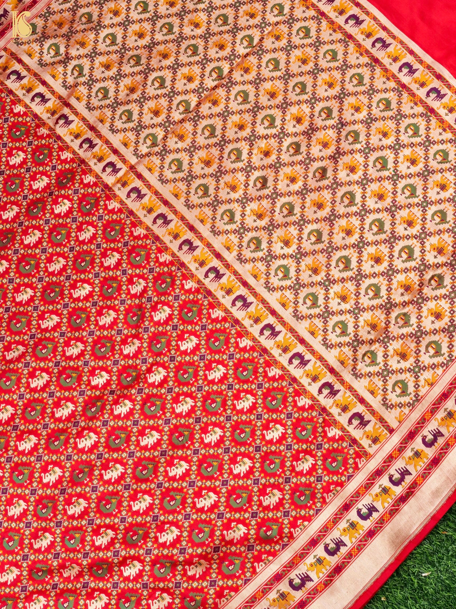 Handwoven Banarasi Katan Silk Patola Shikargah Saree