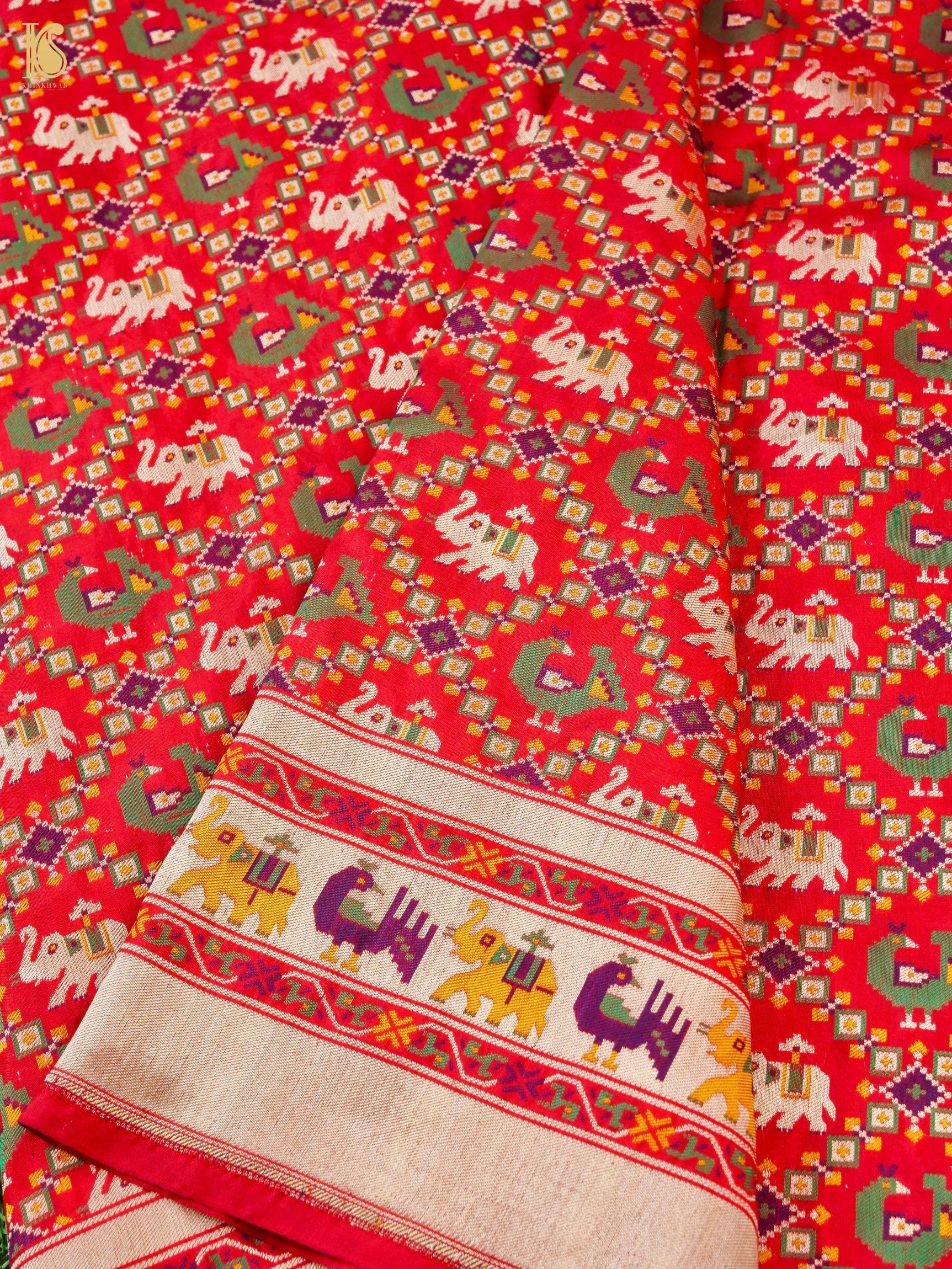 Handwoven Banarasi Katan Silk Patola Shikargah Saree