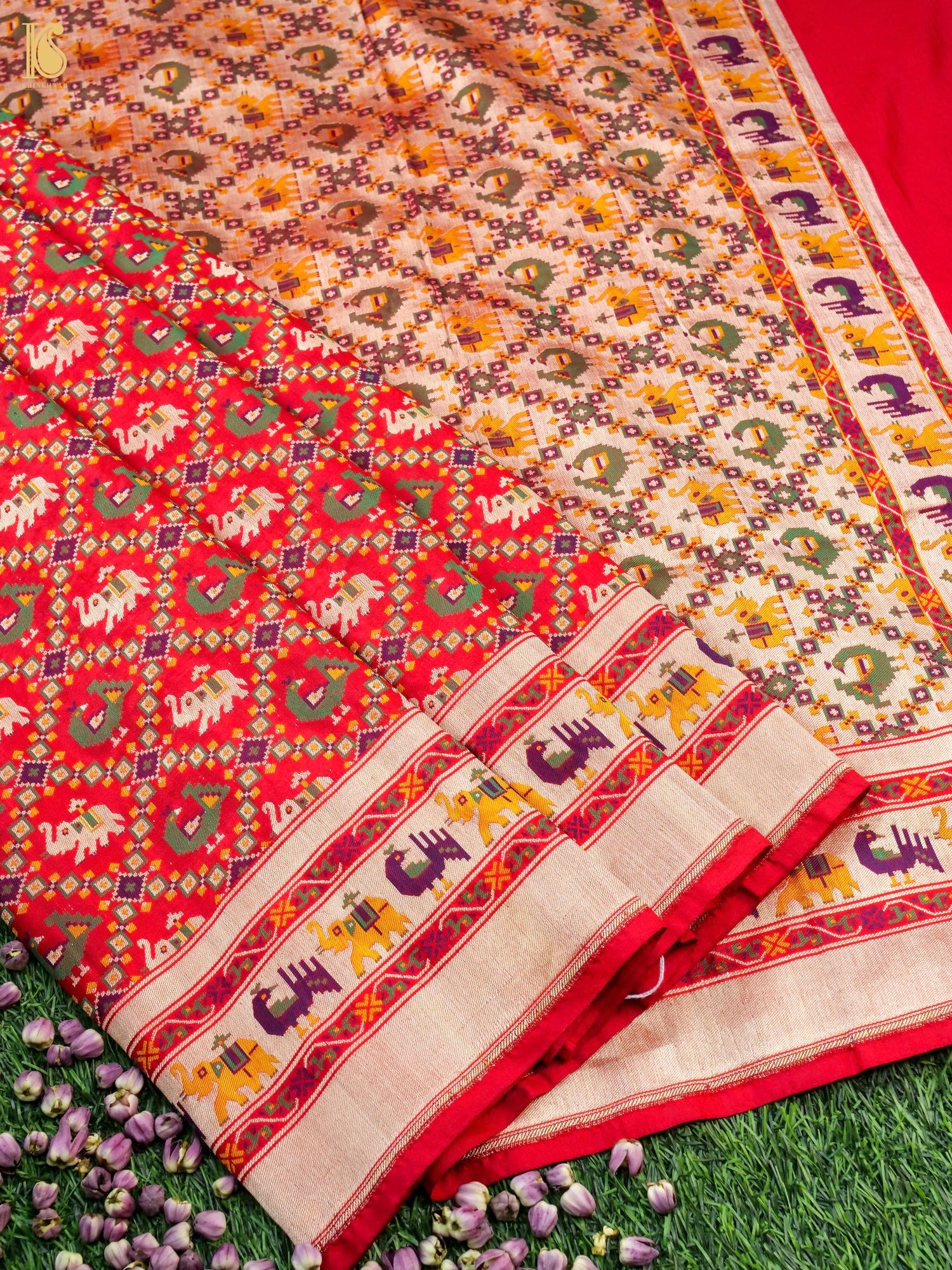 Handwoven Banarasi Katan Silk Patola Shikargah Saree