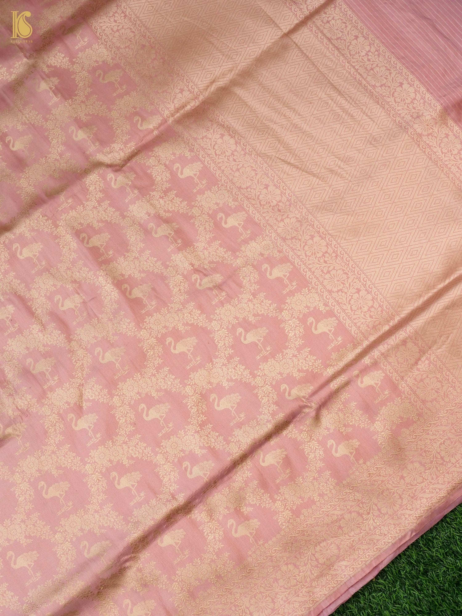 Handloom Banarasi Silk Zari Tanchoi Flamingo Saree