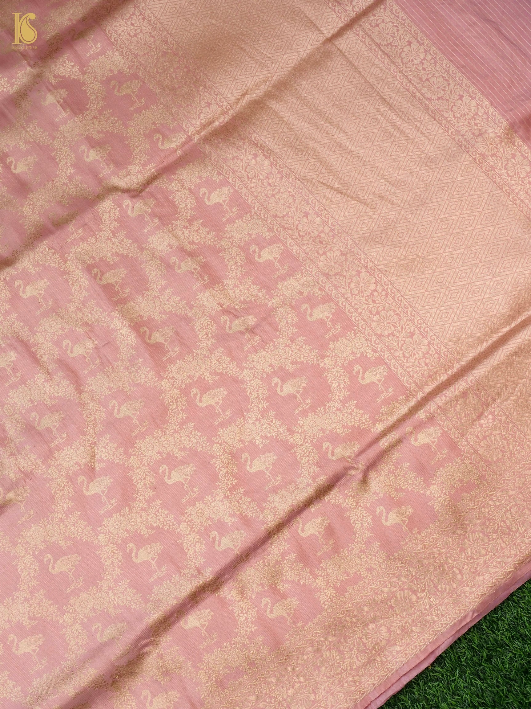 Handloom Banarasi Silk Zari Tanchoi Flamingo Saree