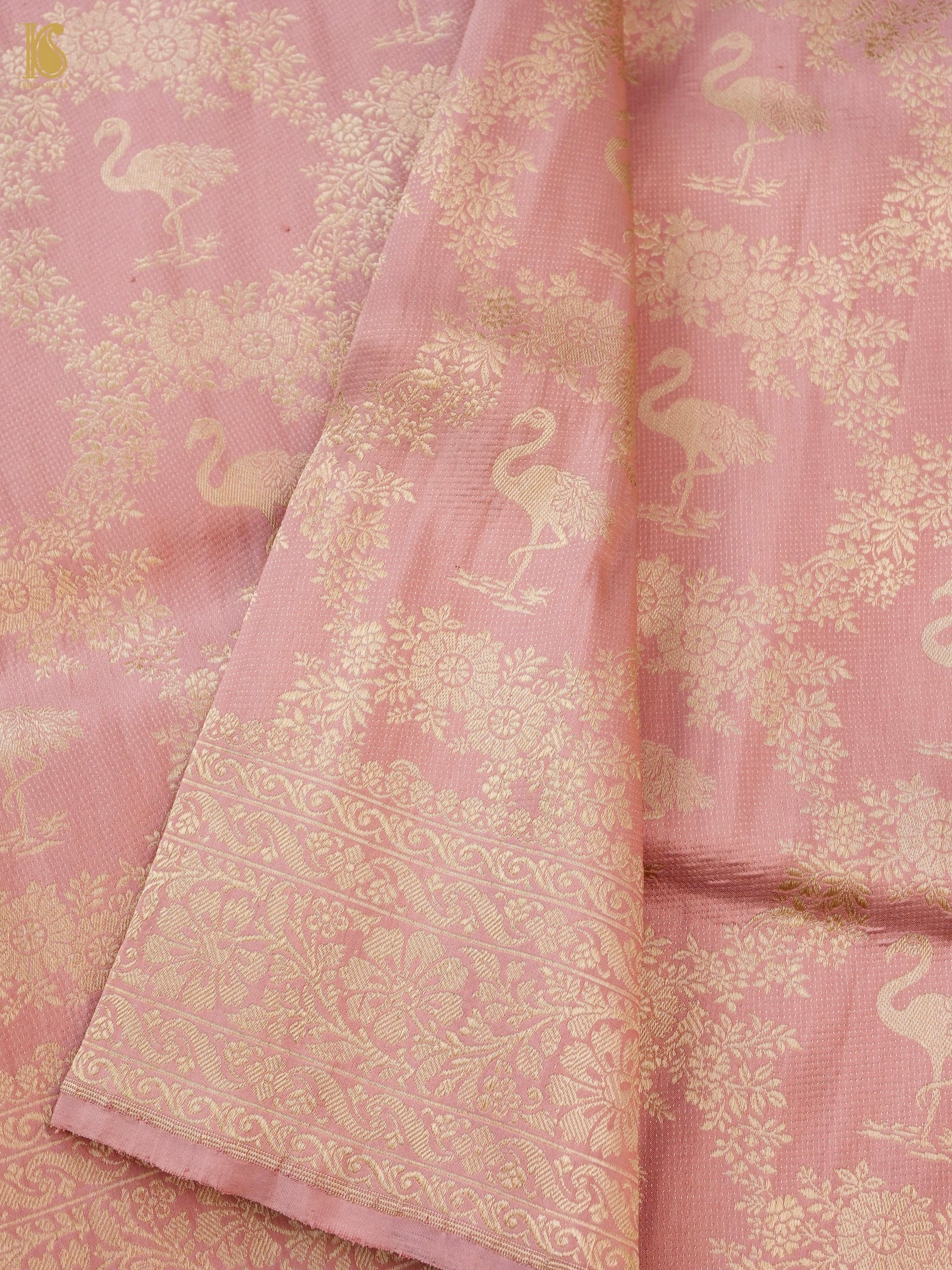 Handloom Banarasi Silk Zari Tanchoi Flamingo Saree