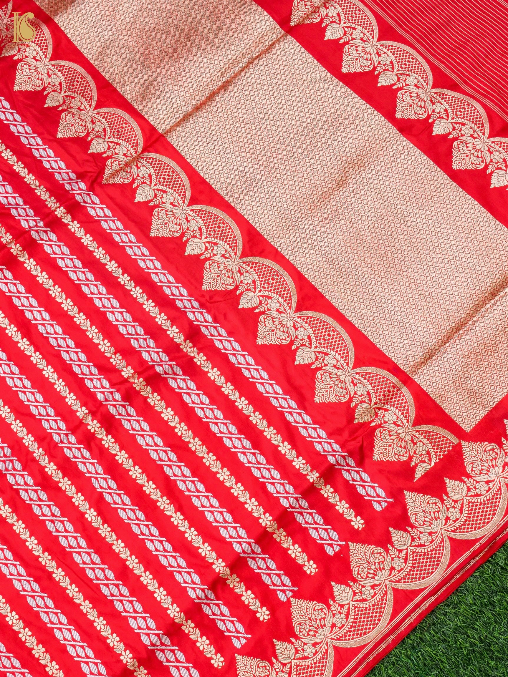 Handloom Banarasi Katan Silk Kadwa Stripes Saree