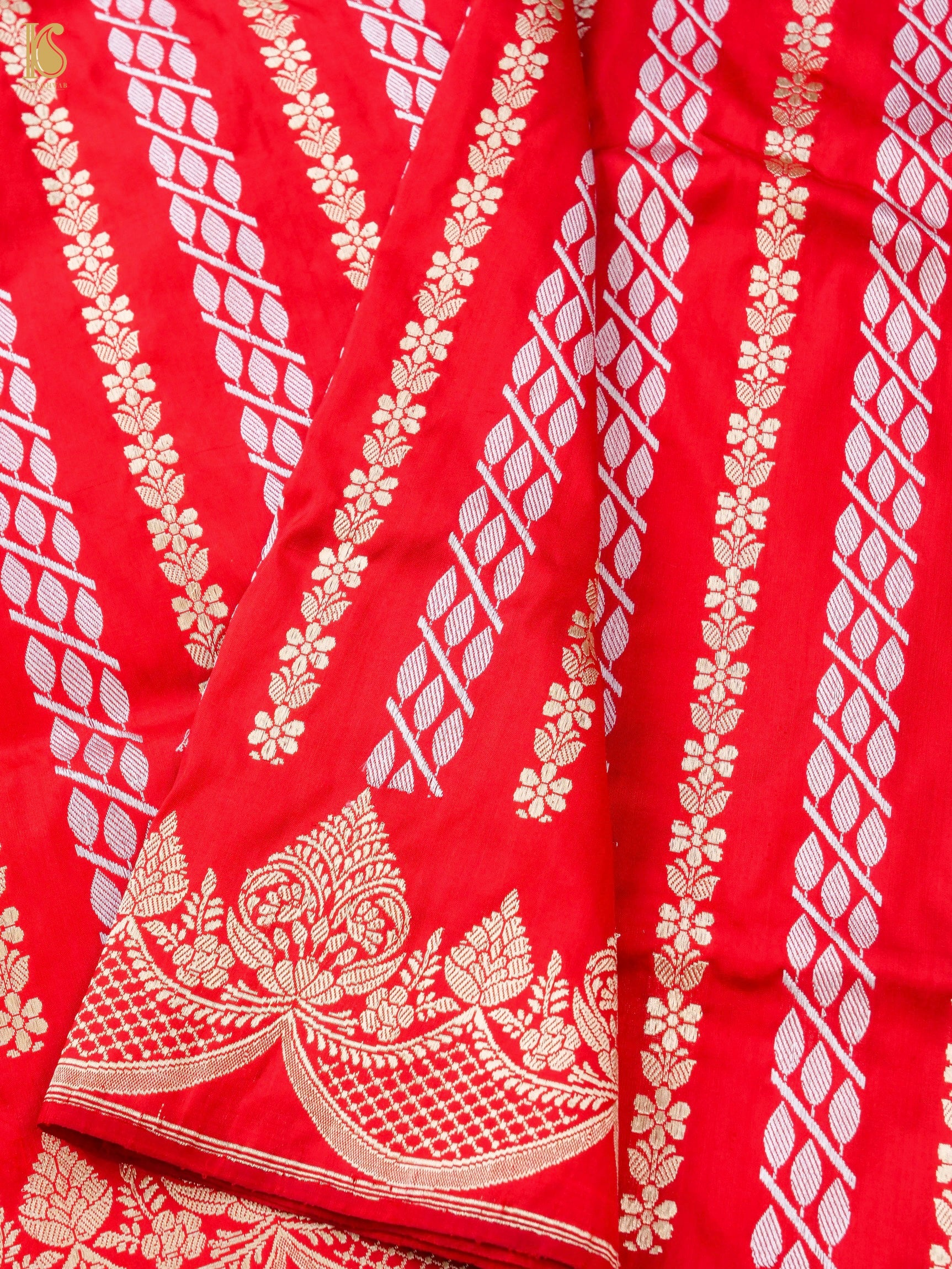 Handloom Banarasi Katan Silk Kadwa Stripes Saree