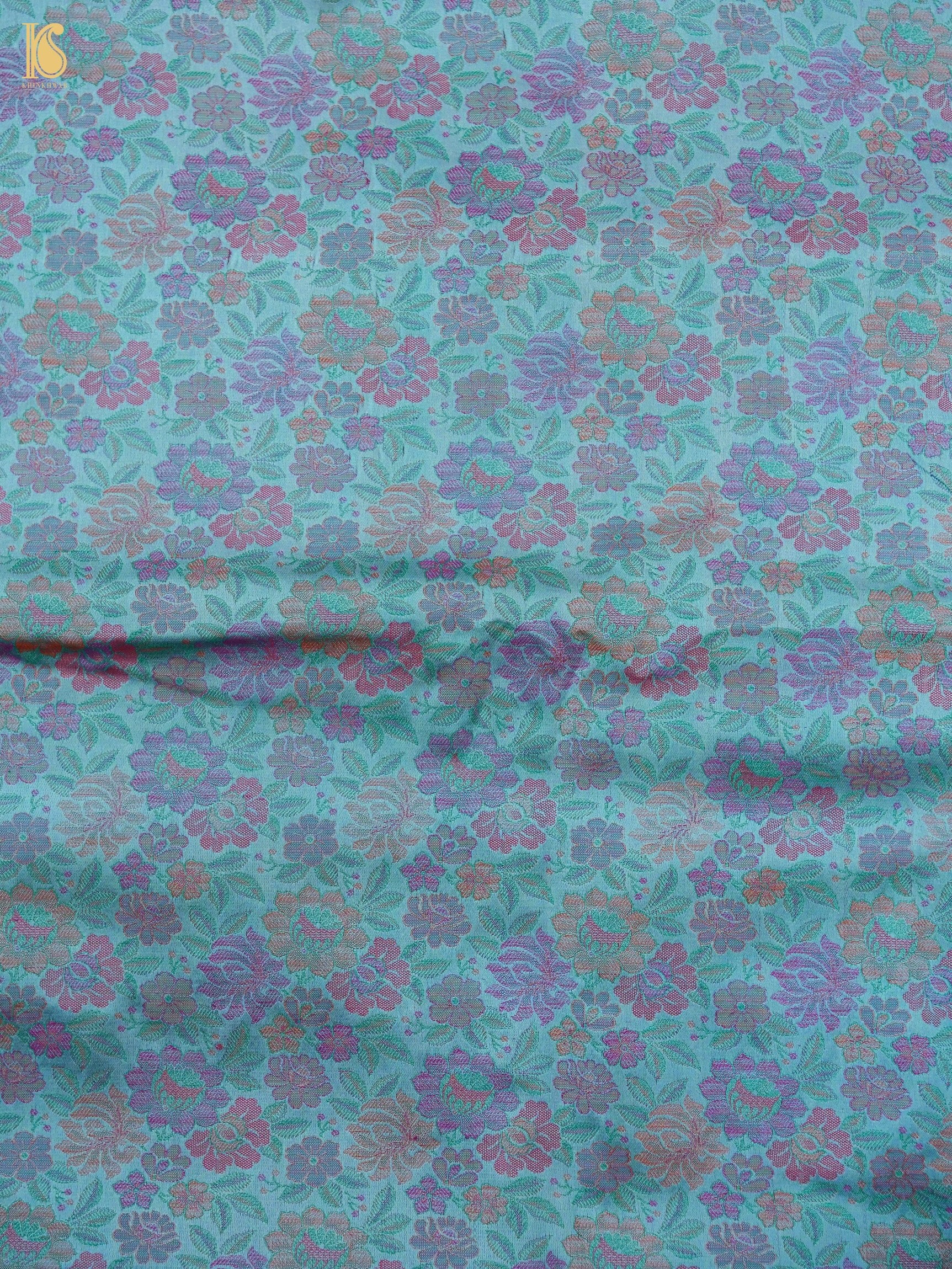 Handloom Banarasi Tanchoi Silk Peonies Fabric