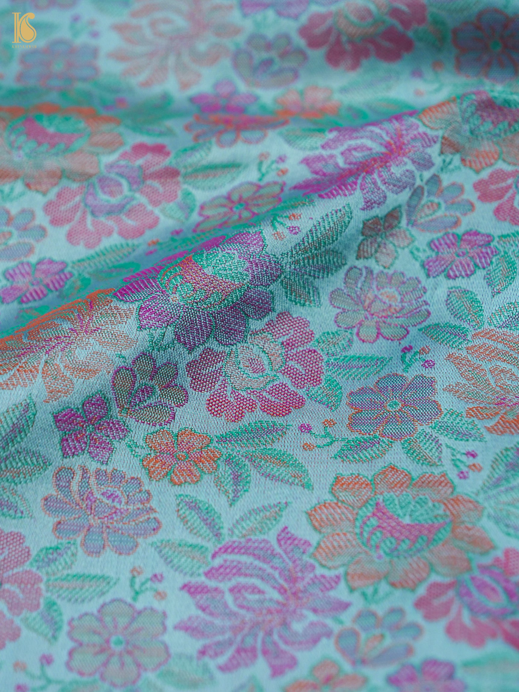 Handloom Banarasi Tanchoi Silk Peonies Fabric