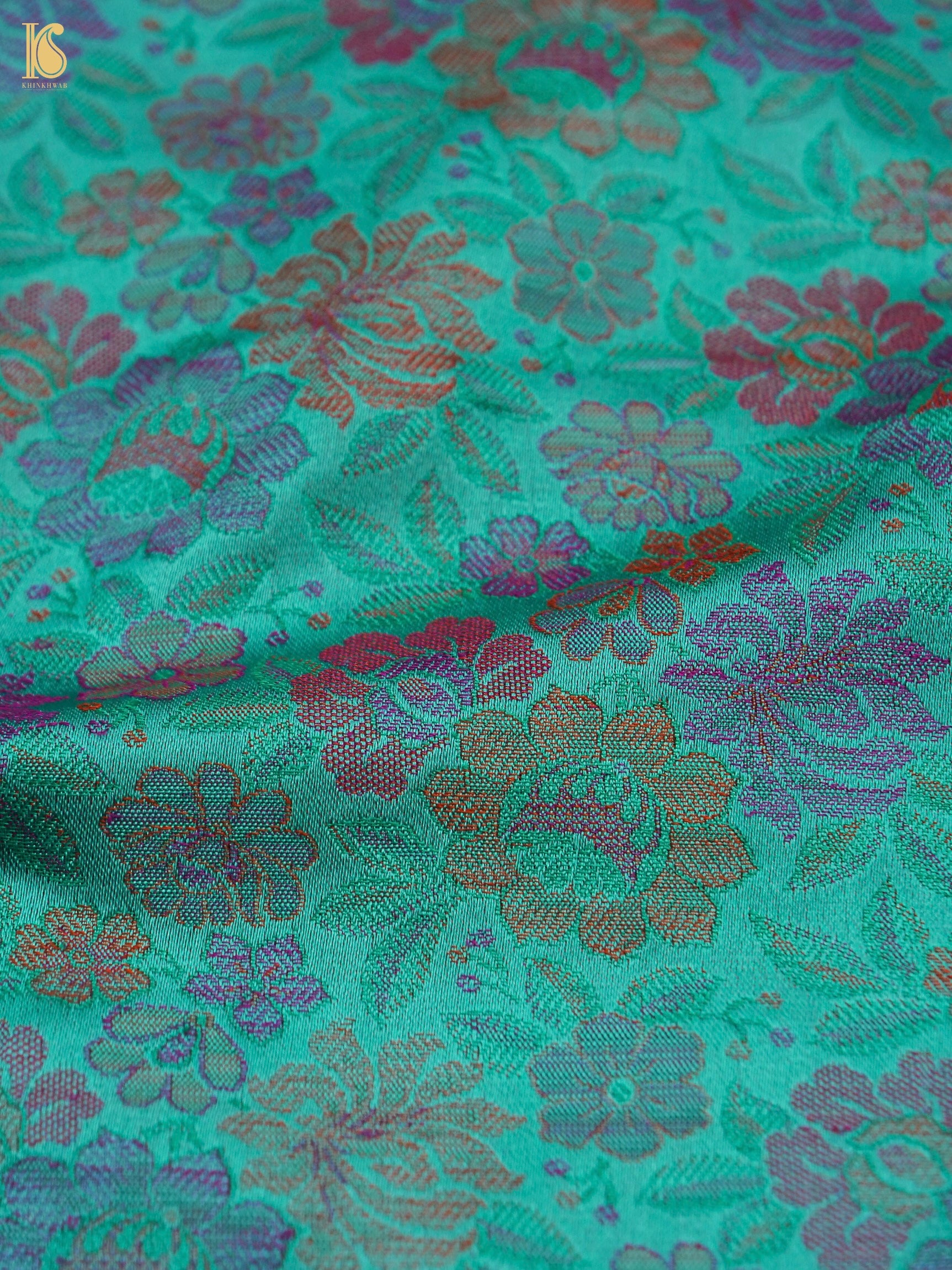 Handloom Banarasi Tanchoi Silk Peonies Fabric