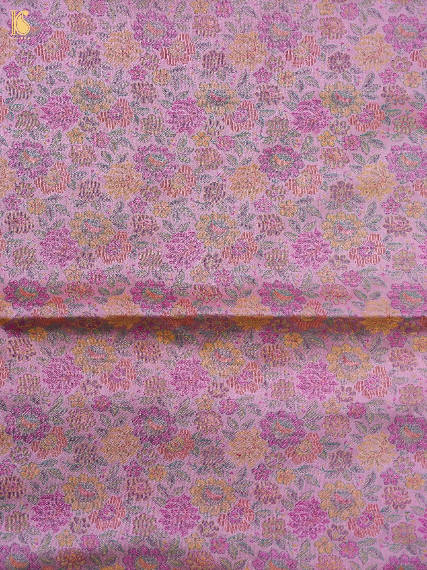 Handloom Banarasi Tanchoi Silk Peonies Fabric