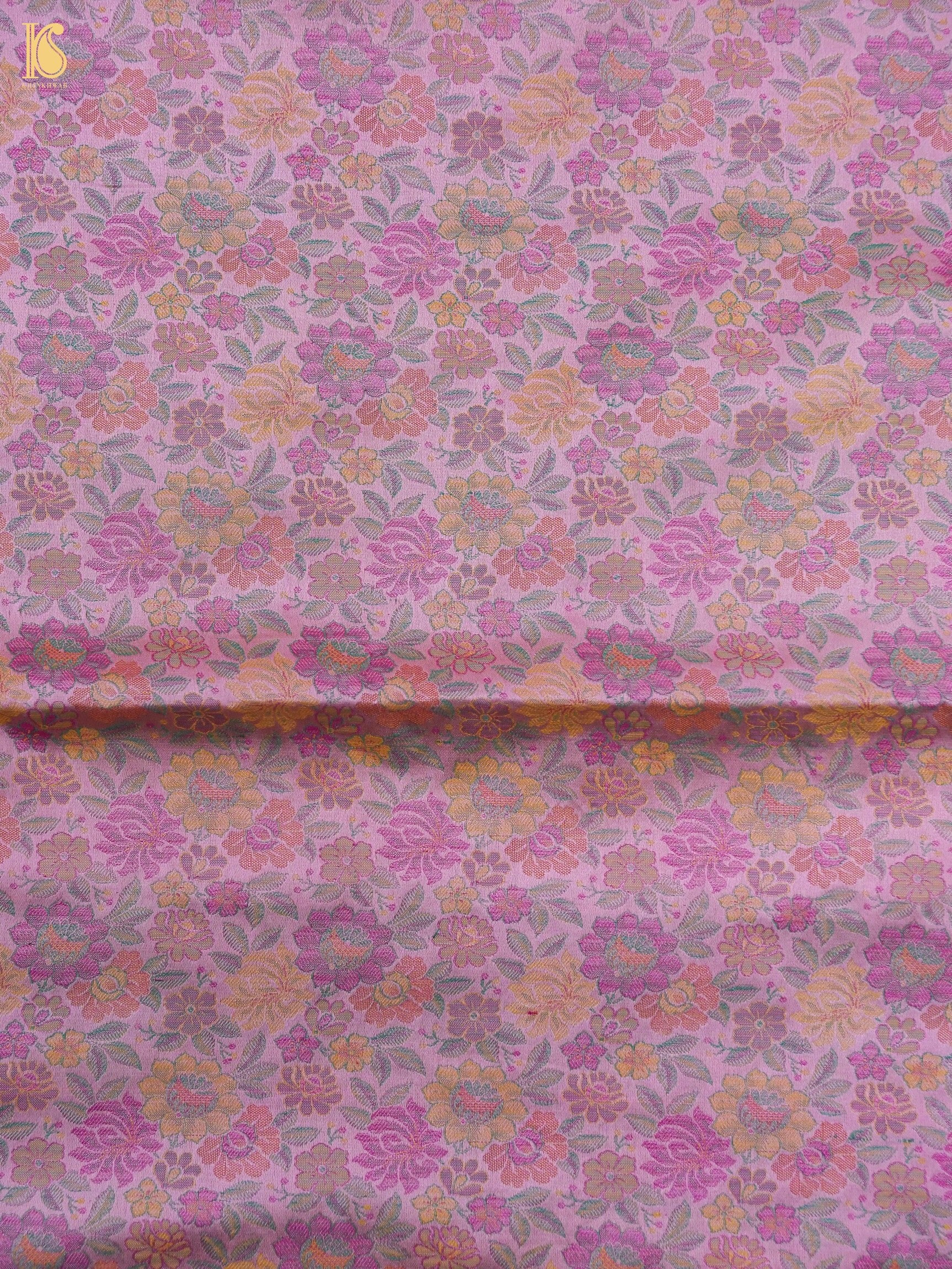 Handloom Banarasi Tanchoi Silk Peonies Fabric