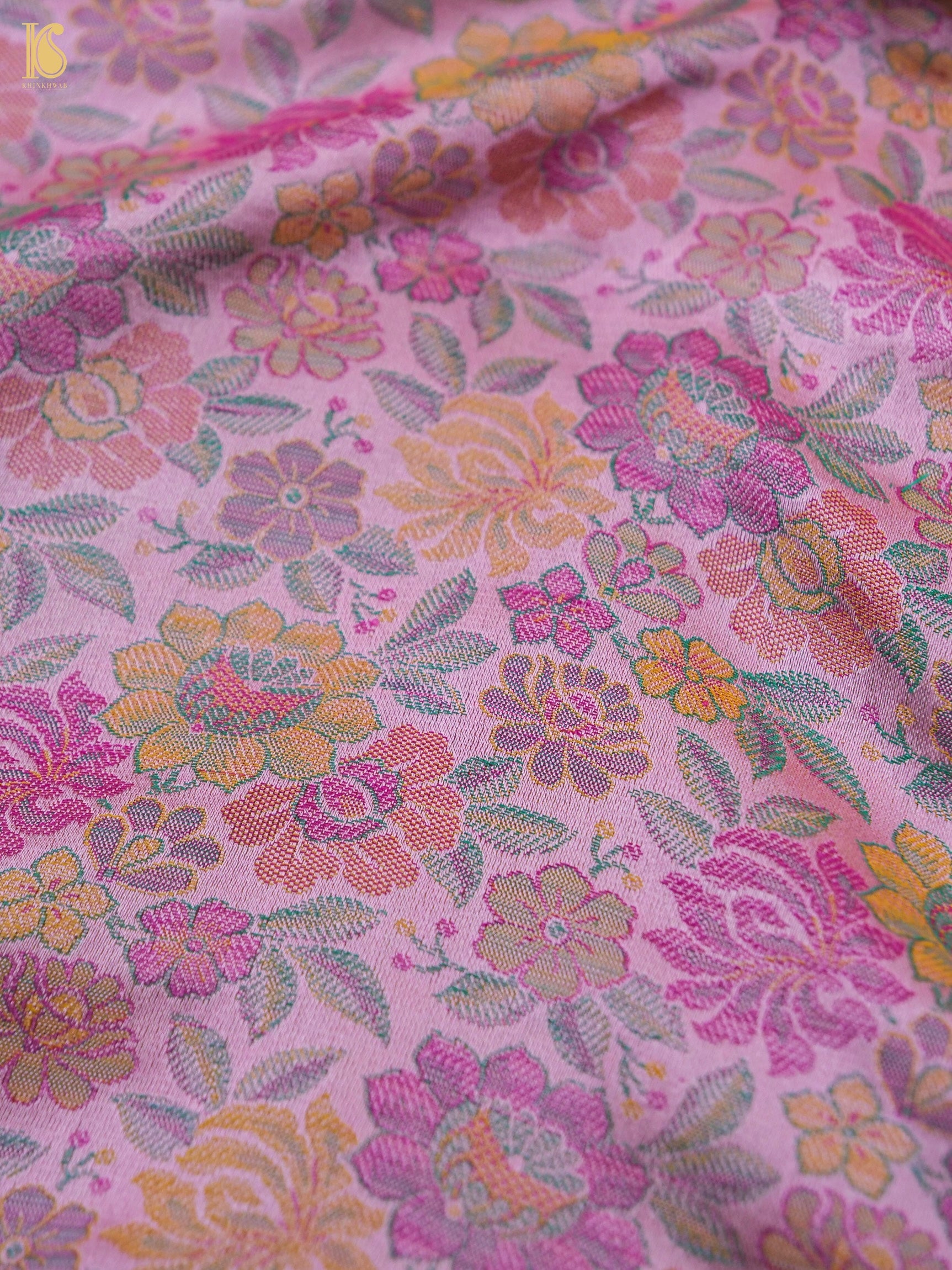 Handloom Banarasi Tanchoi Silk Peonies Fabric
