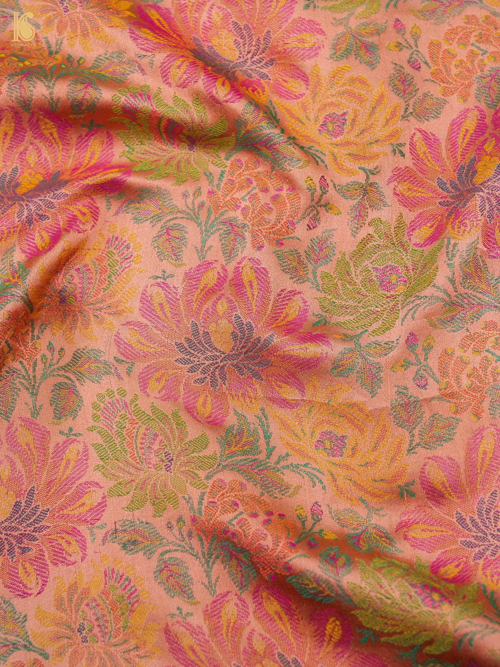 Handloom Banarasi Marigold Tanchoi Silk Fabric
