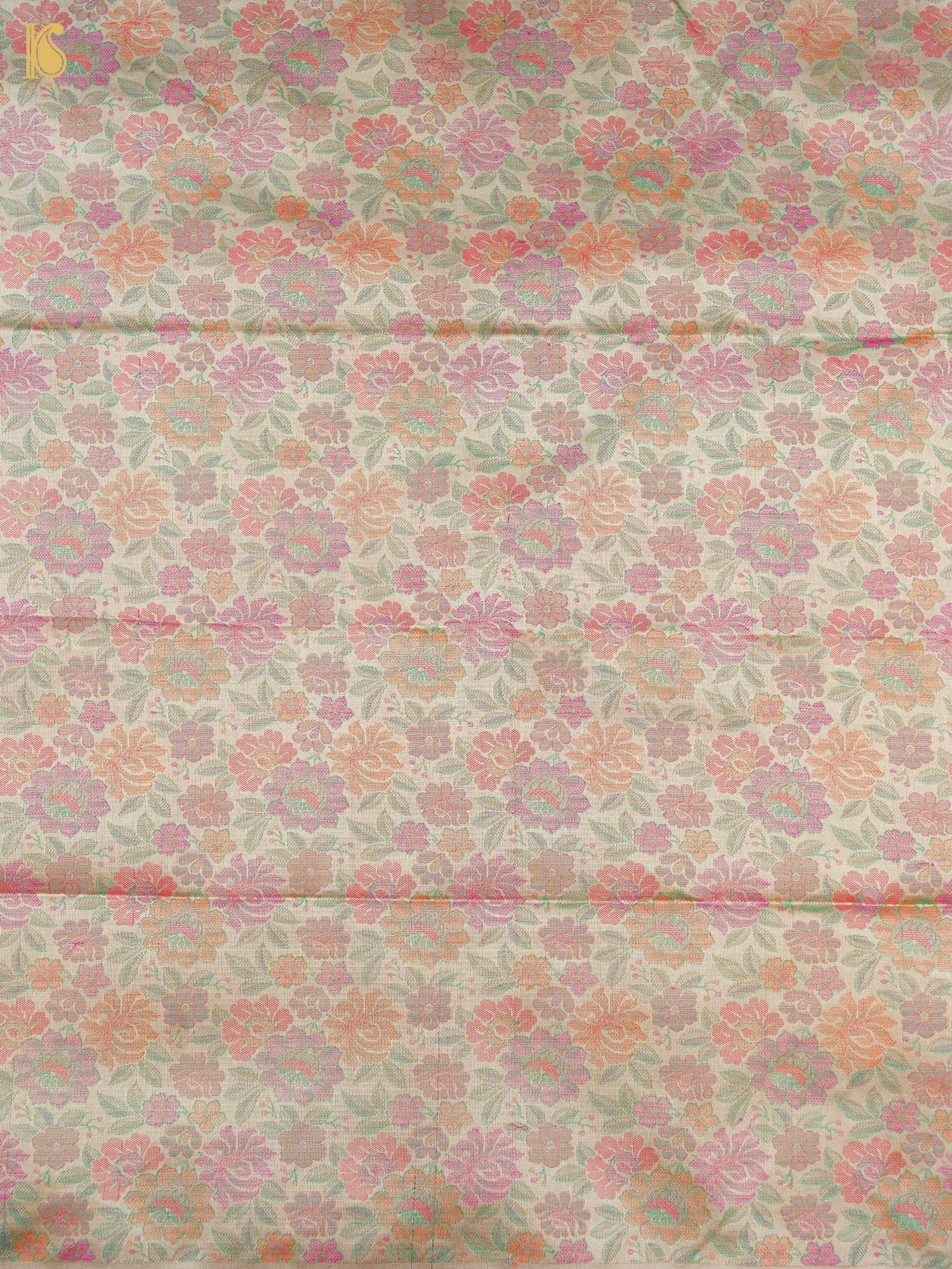 Handloom Banarasi Tanchoi Silk Peonies Fabric