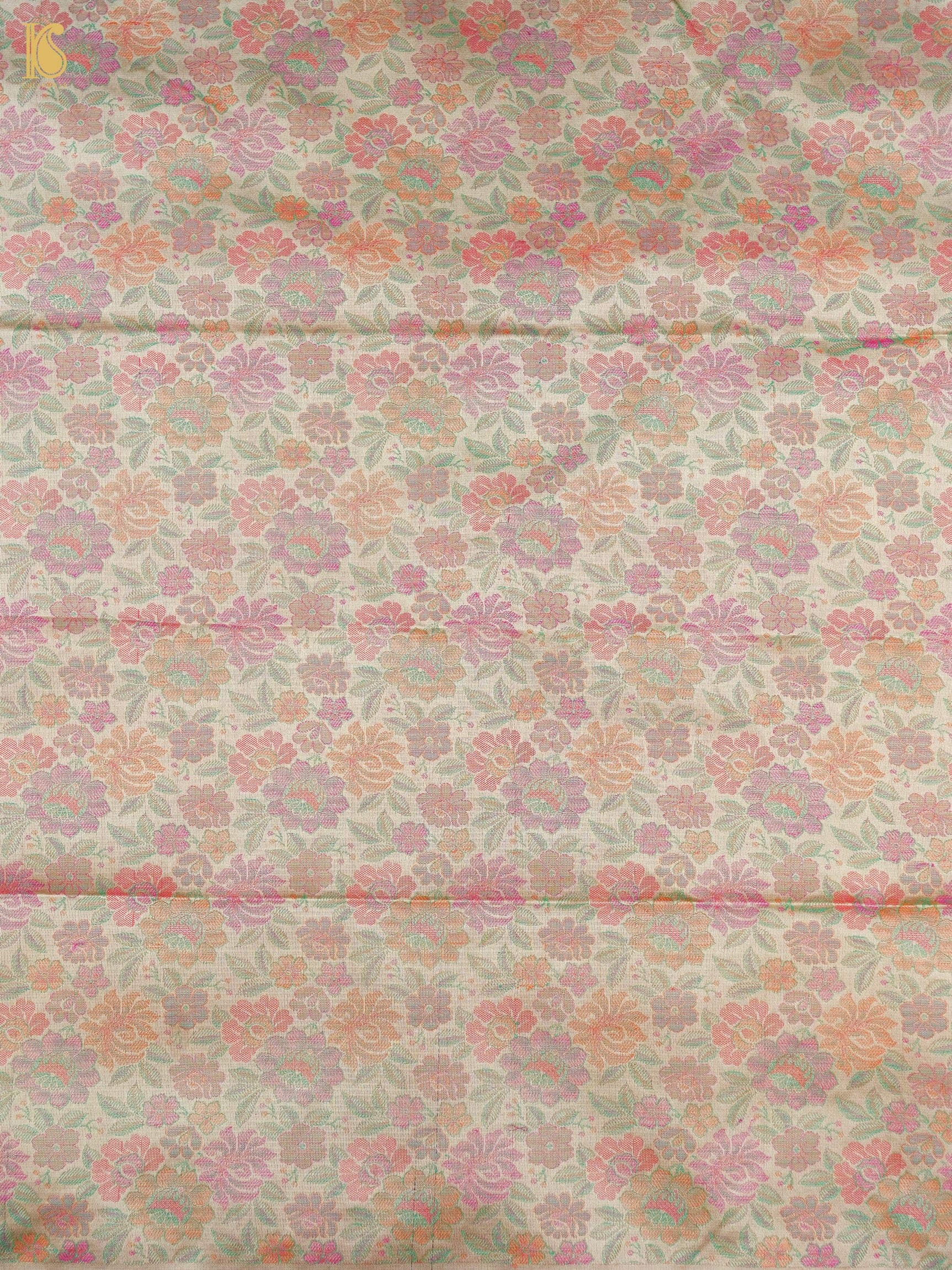 Handloom Banarasi Tanchoi Silk Peonies Fabric