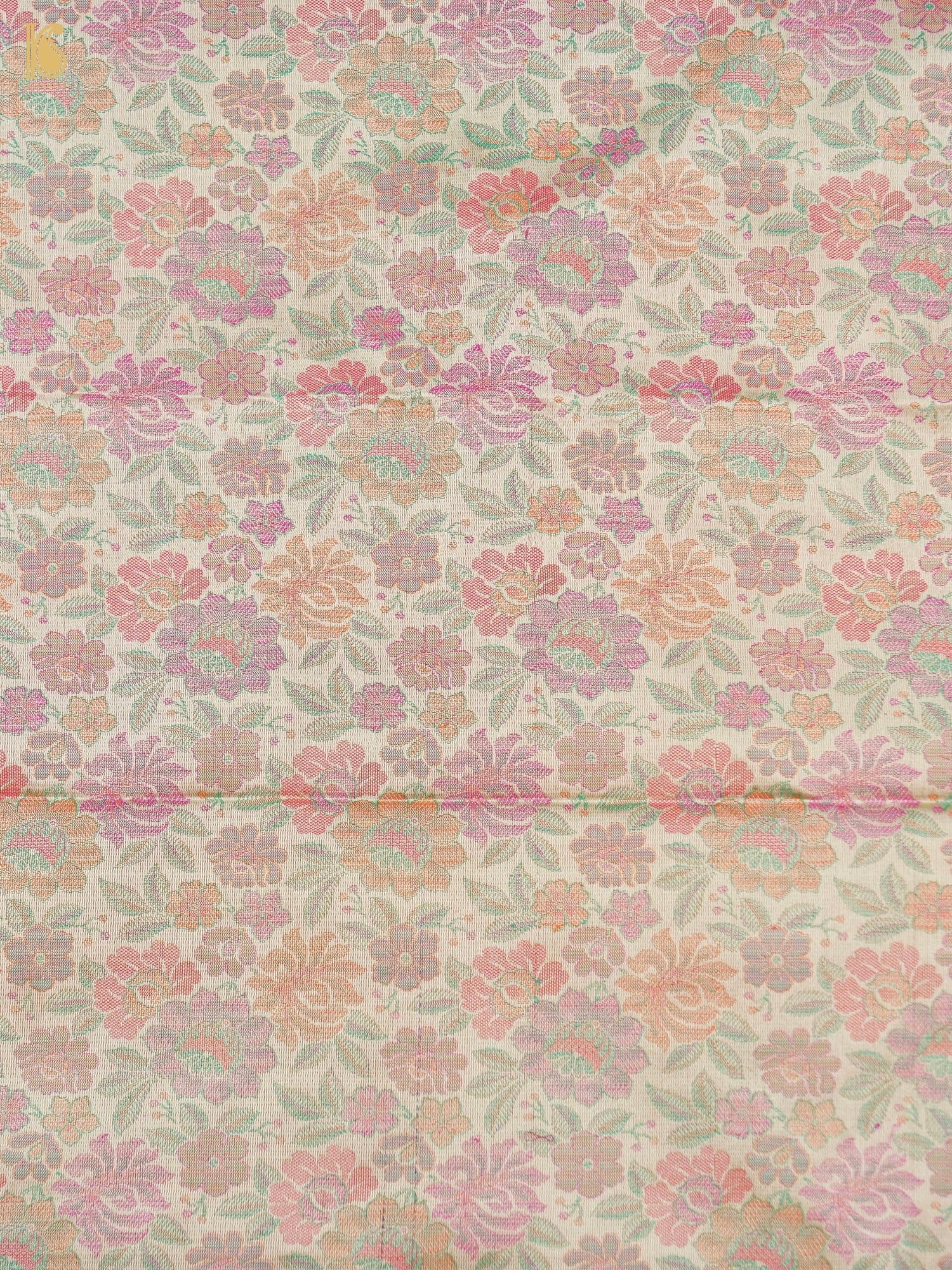 Handloom Banarasi Tanchoi Silk Peonies Fabric