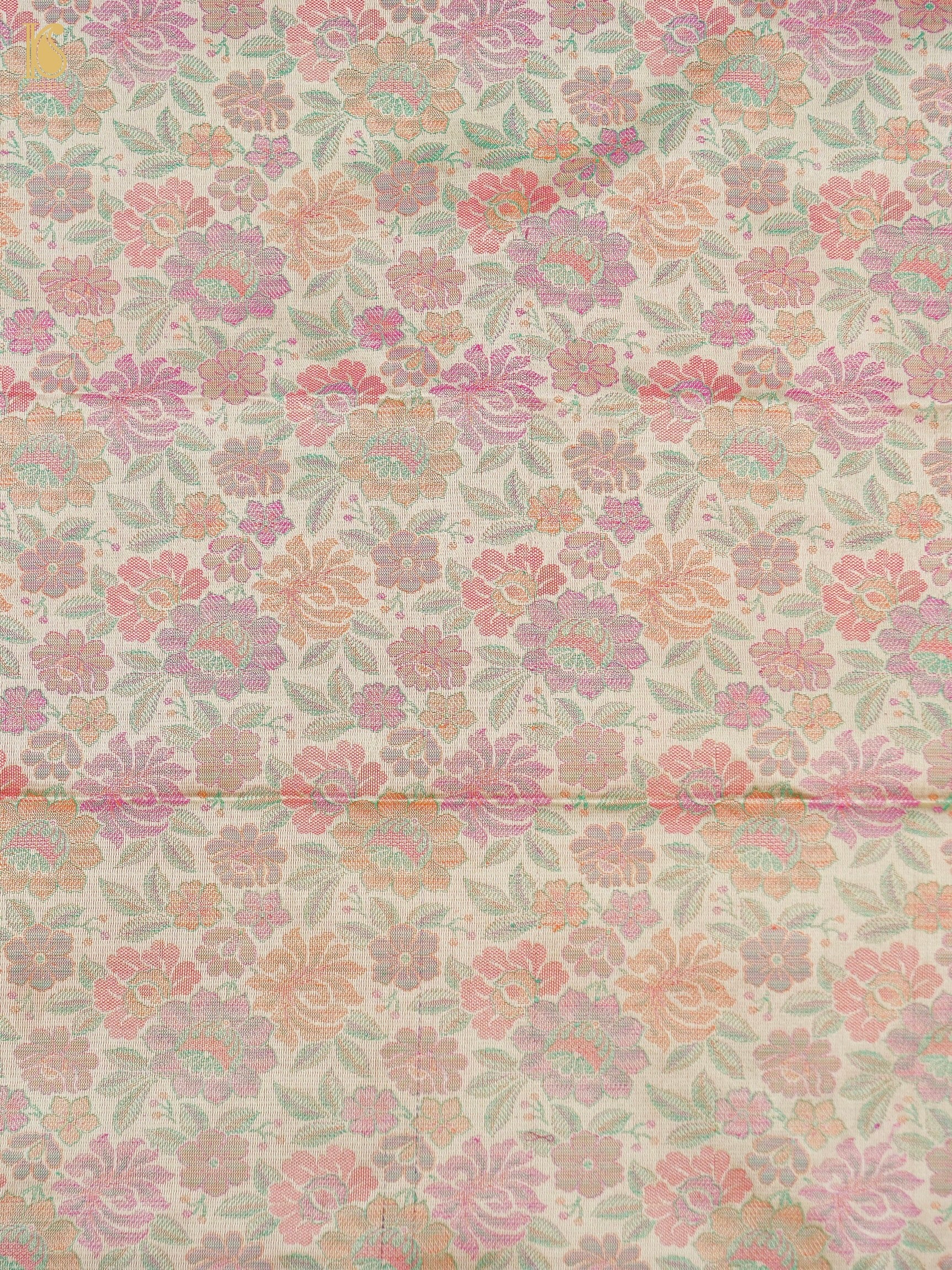 Handloom Banarasi Tanchoi Silk Peonies Fabric