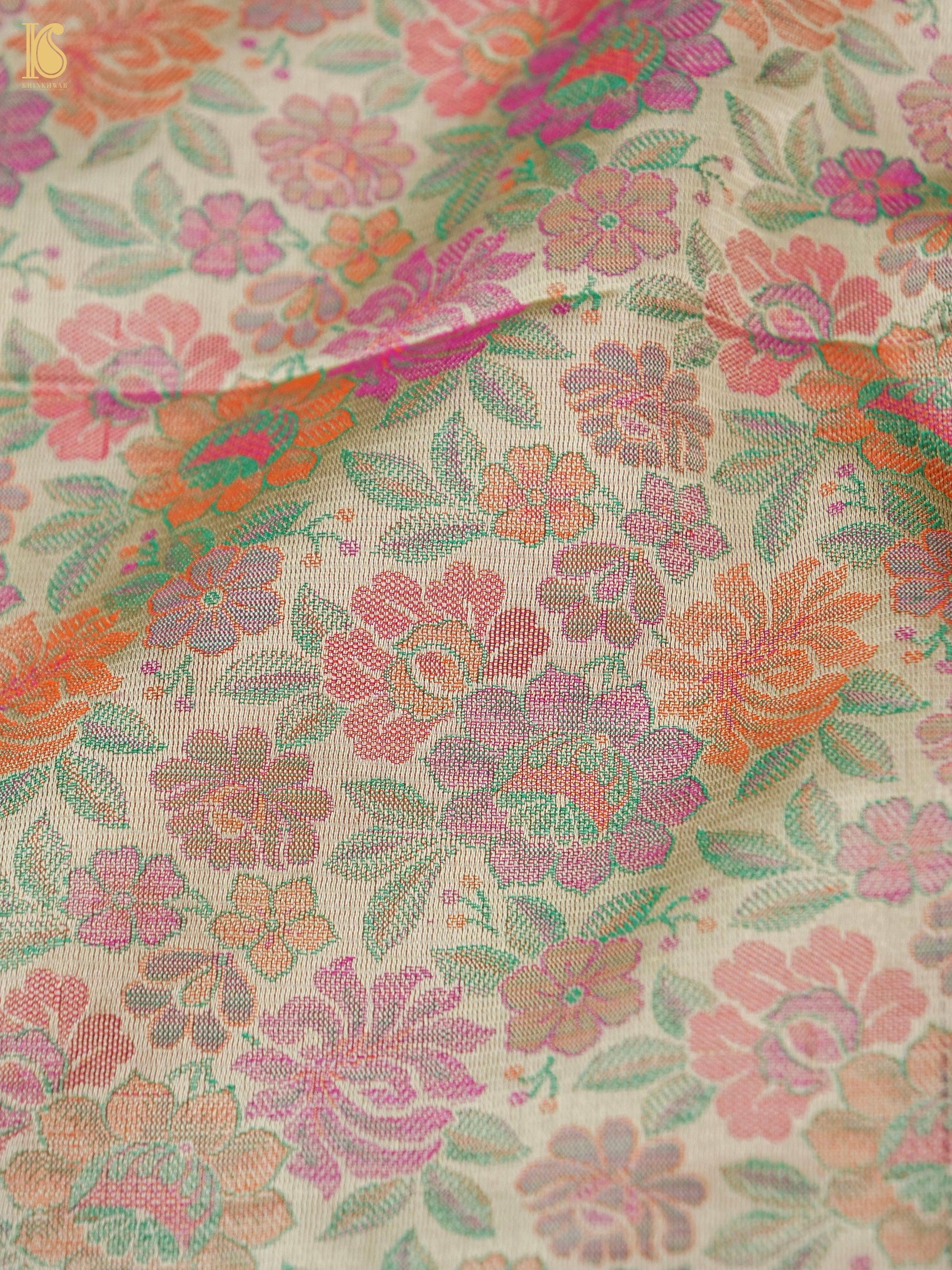 Handloom Banarasi Tanchoi Silk Peonies Fabric