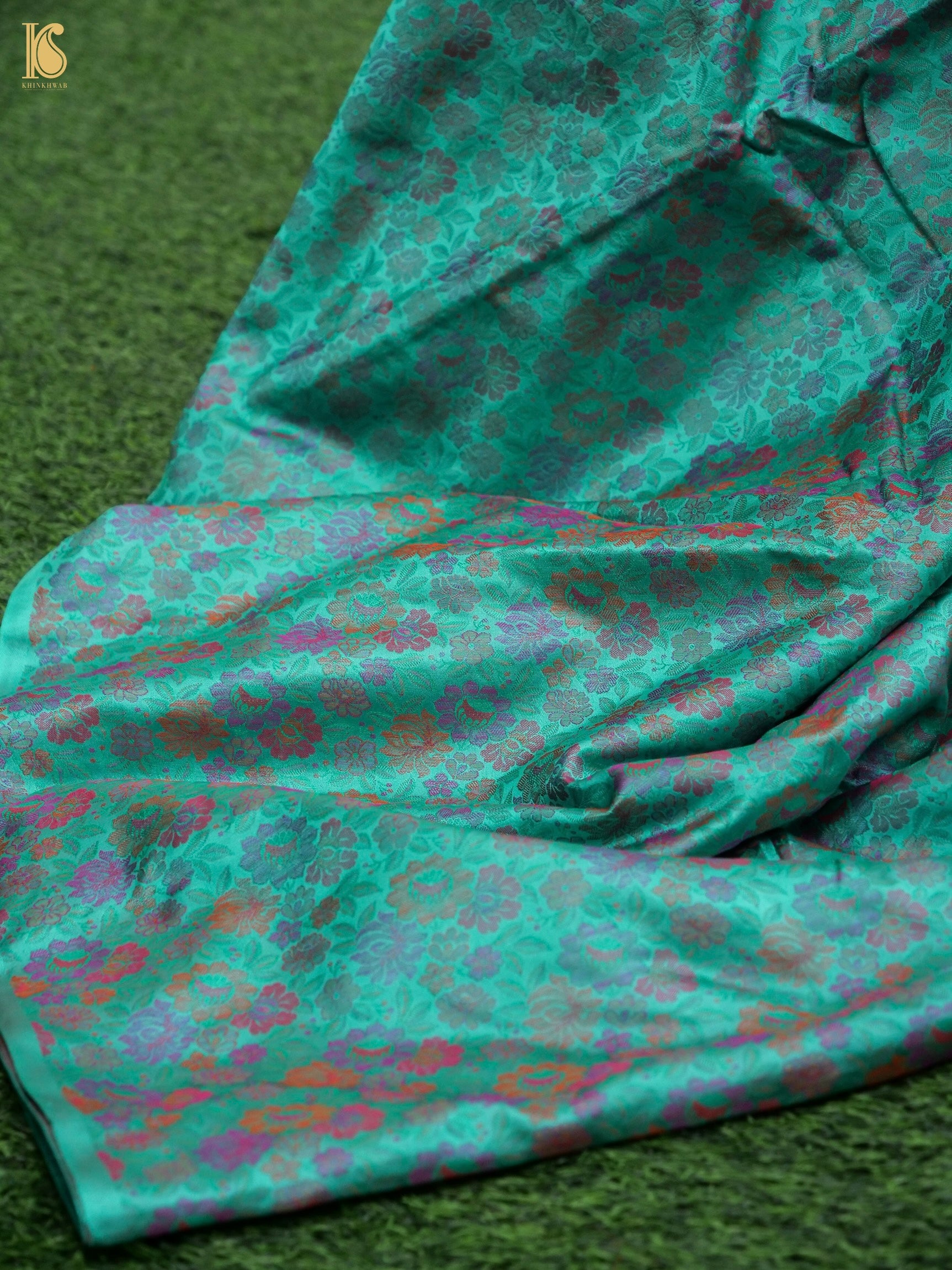 Handloom Banarasi Tanchoi Silk Peonies Fabric