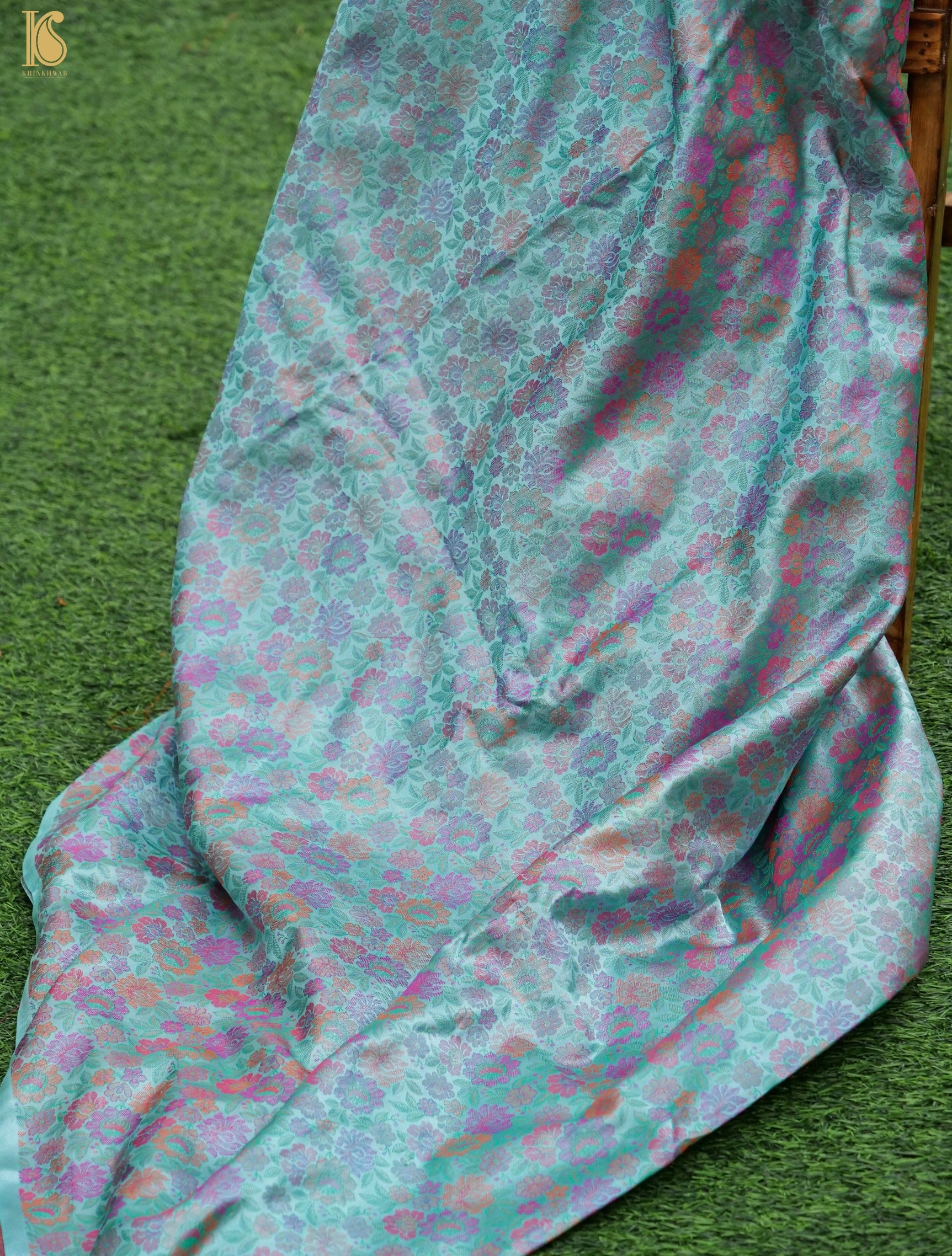 Handloom Banarasi Tanchoi Silk Peonies Fabric