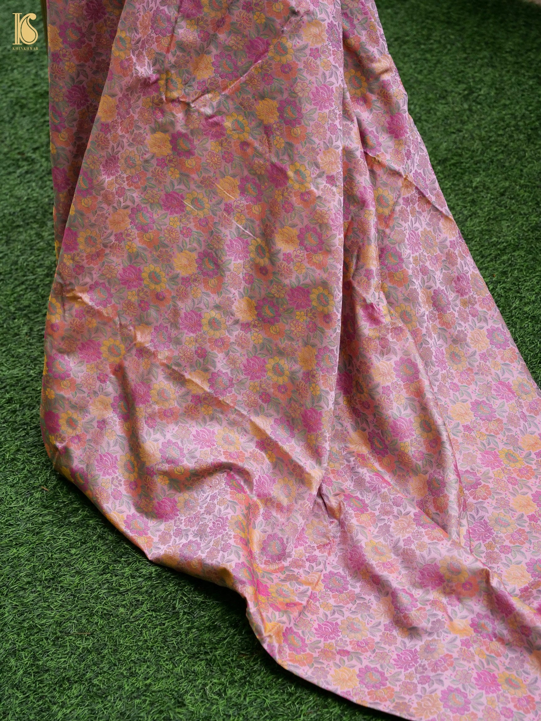 Handloom Banarasi Tanchoi Silk Peonies Fabric