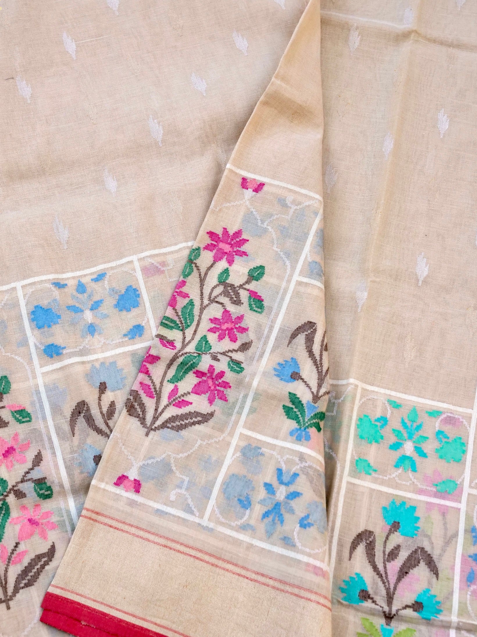 Handloom Banarasi Real Siver Zari Cotton Jamdani Saree