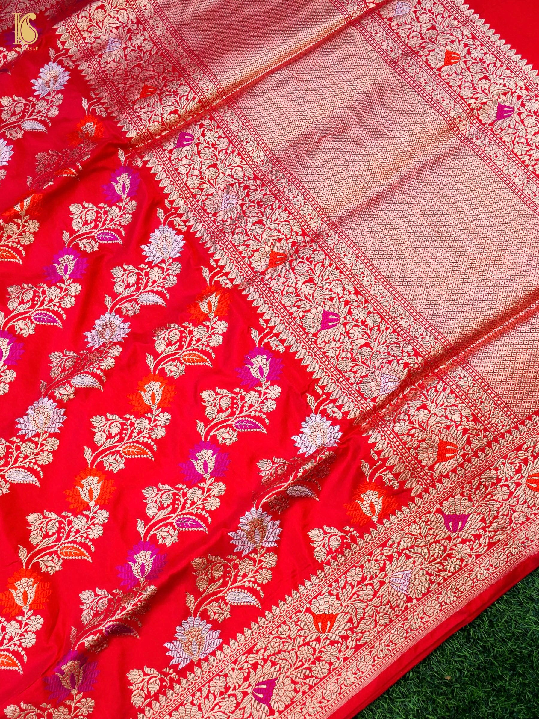 Banarasi Handloom Pure Katan Silk Kadwa Jangla Saree
