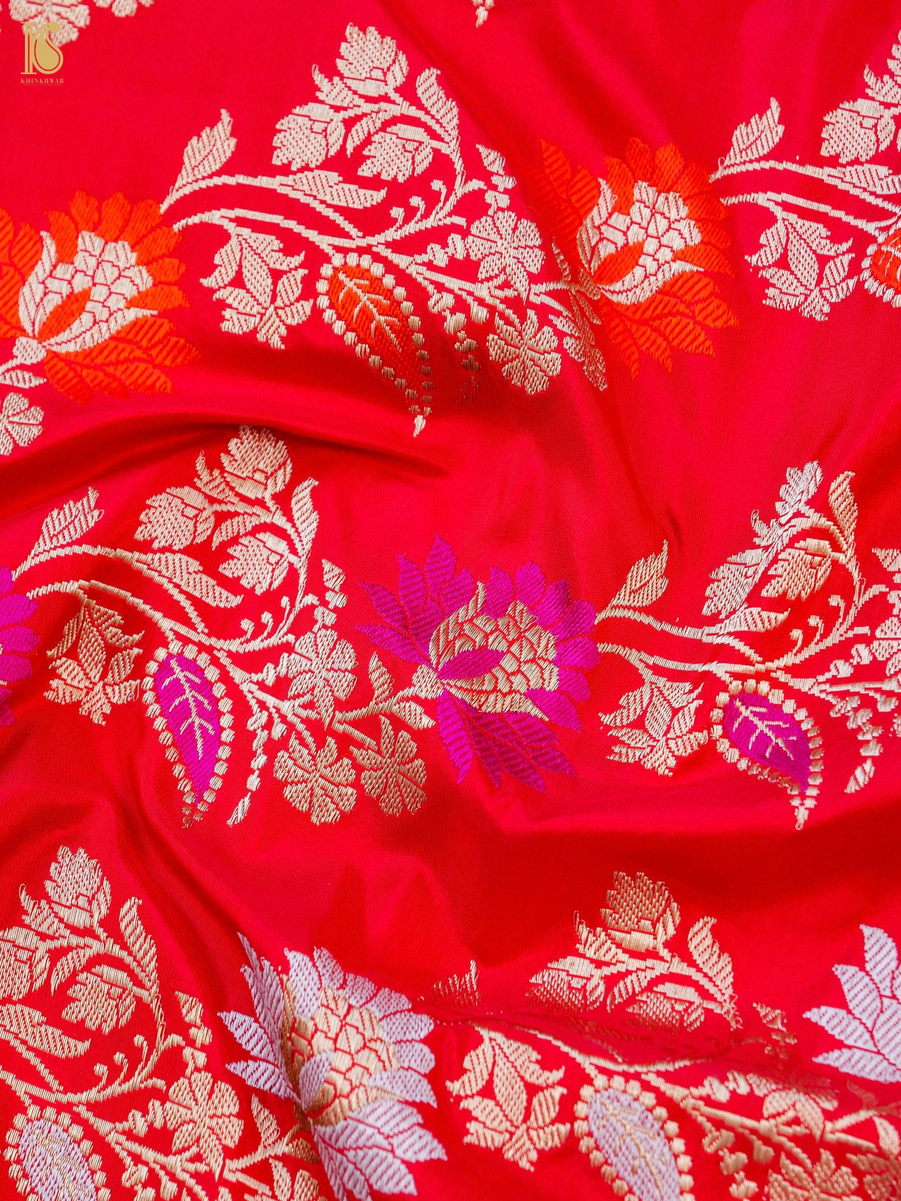 Banarasi Handloom Pure Katan Silk Kadwa Jangla Saree