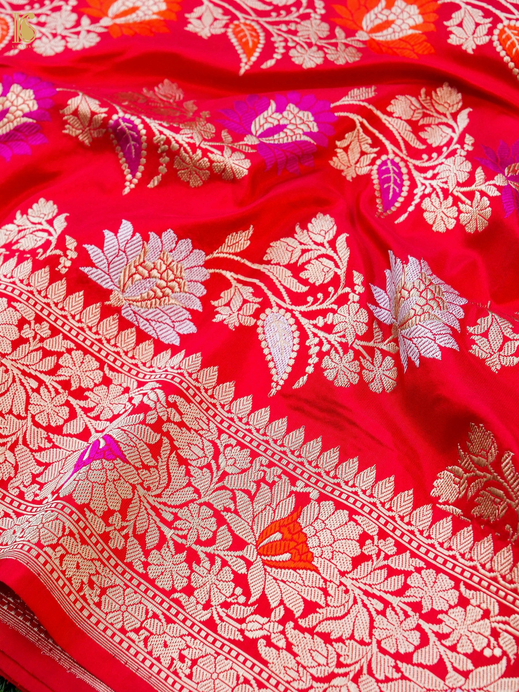 Banarasi Handloom Pure Katan Silk Kadwa Jangla Saree