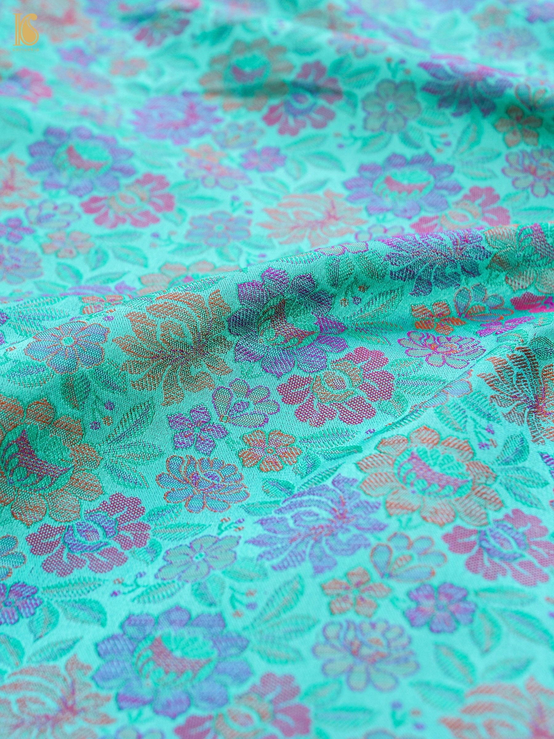 Handloom Banarasi Tanchoi Silk Peonies Fabric