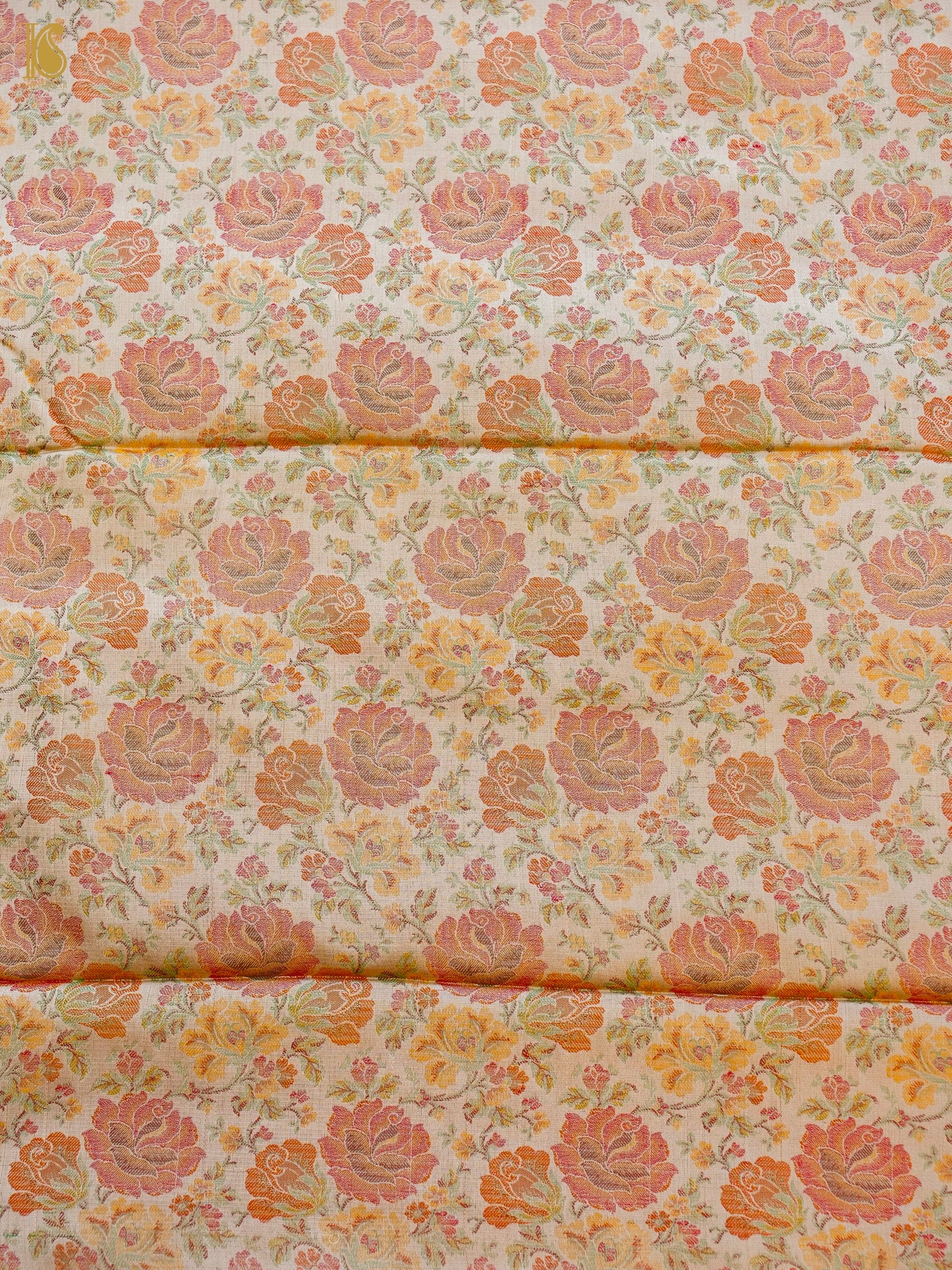 Handloom Banarasi Tanchoi Silk Rose Fabric