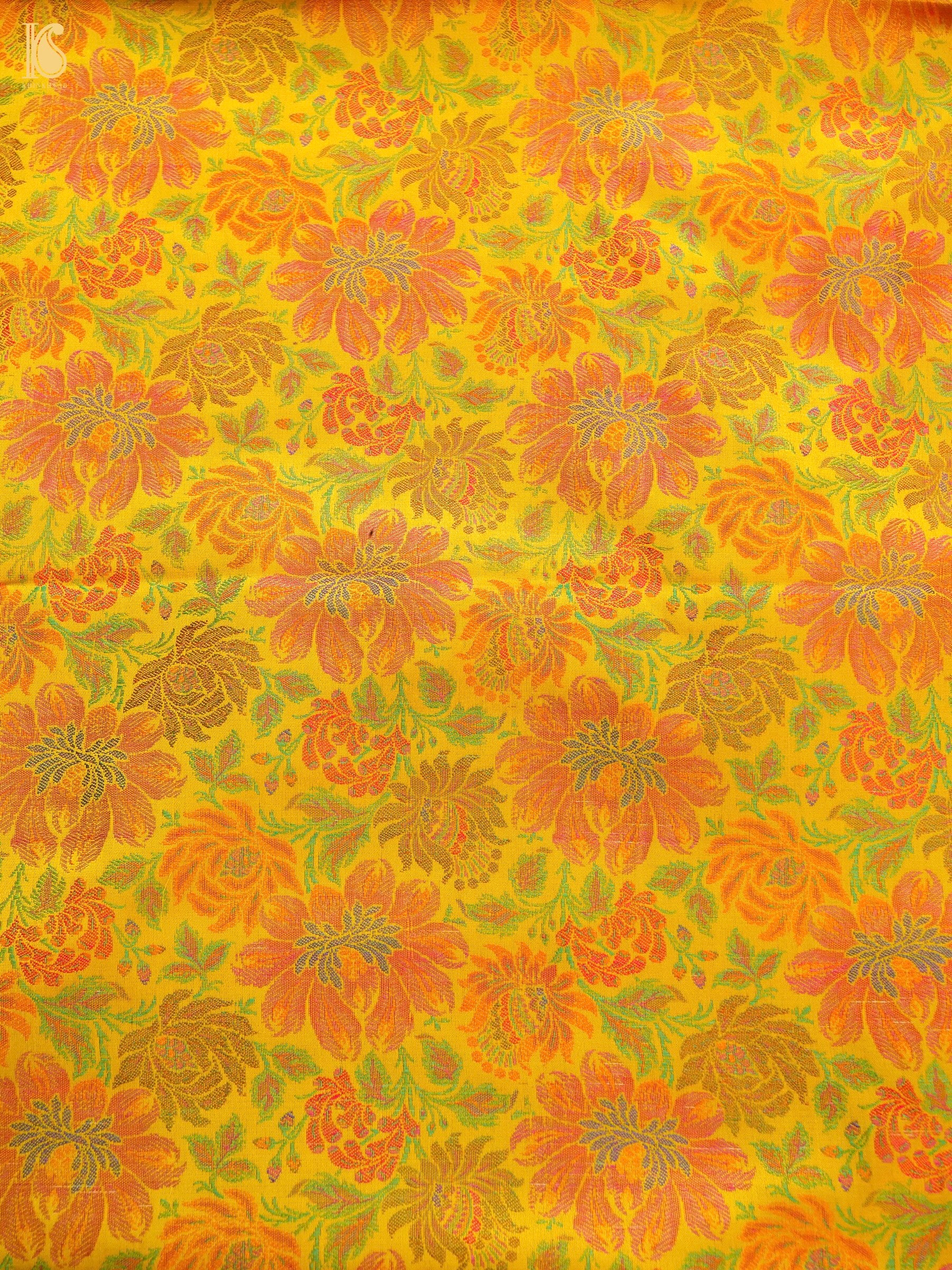 Handloom Banarasi Tanchoi Silk Marigold Fabric