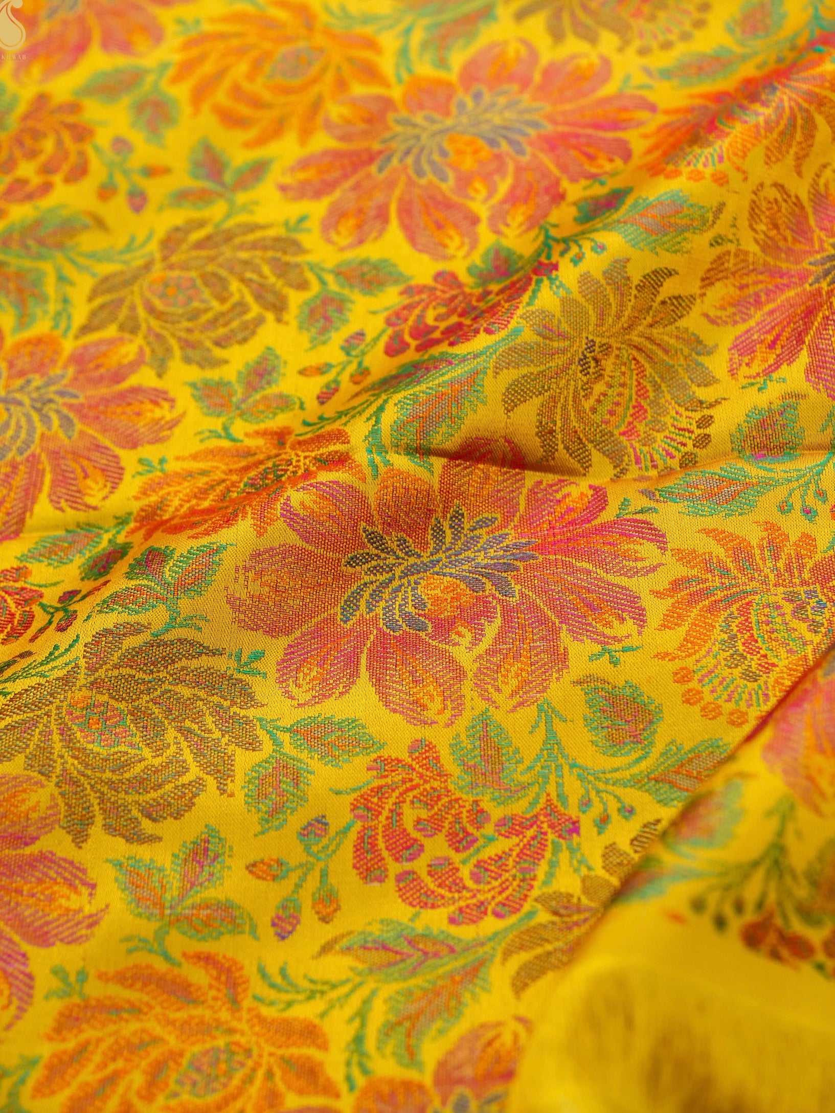 Handloom Banarasi Tanchoi Silk Marigold Fabric