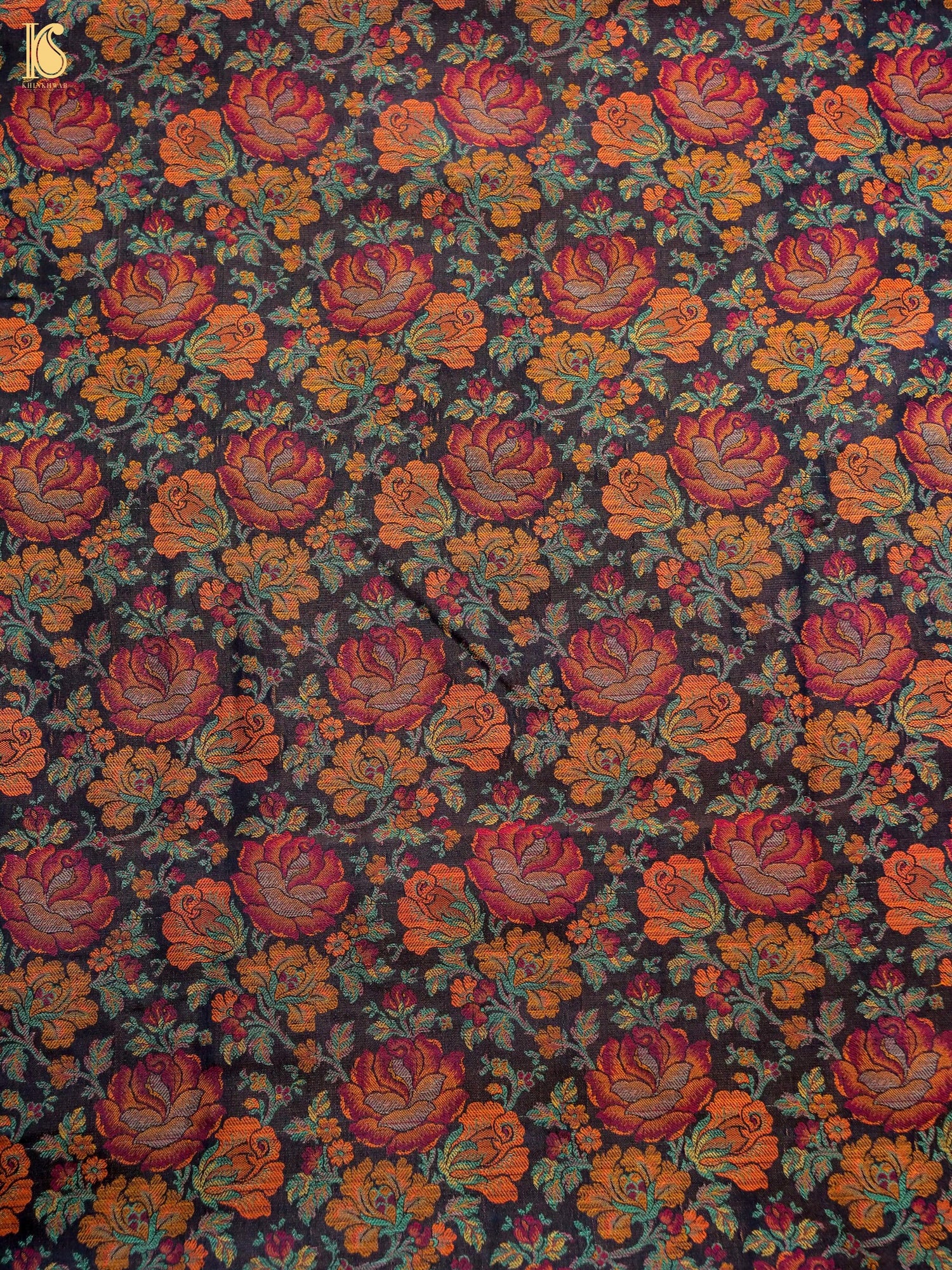 Handloom Banarasi Tanchoi Silk Rose Fabric