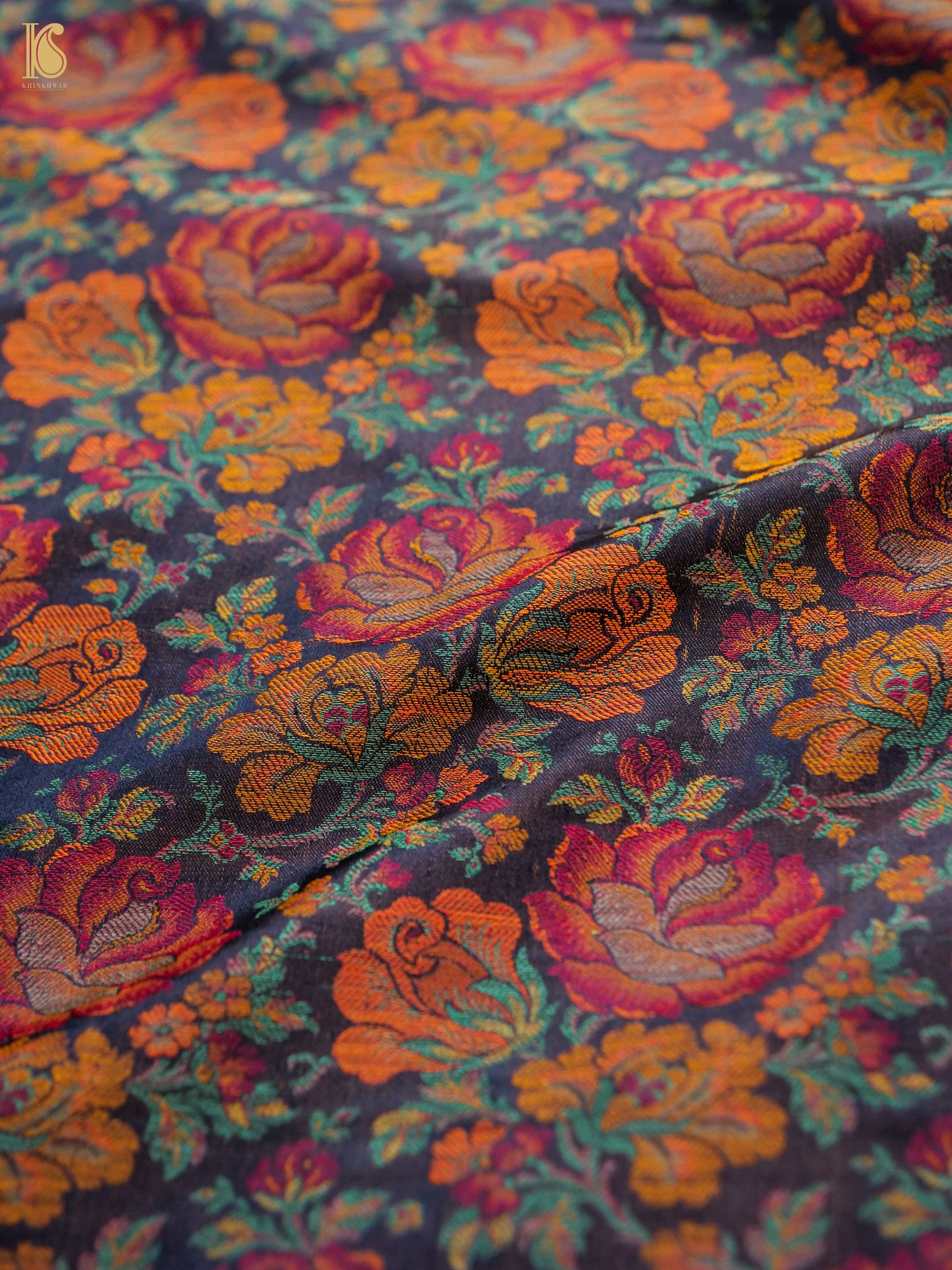 Handloom Banarasi Tanchoi Silk Rose Fabric