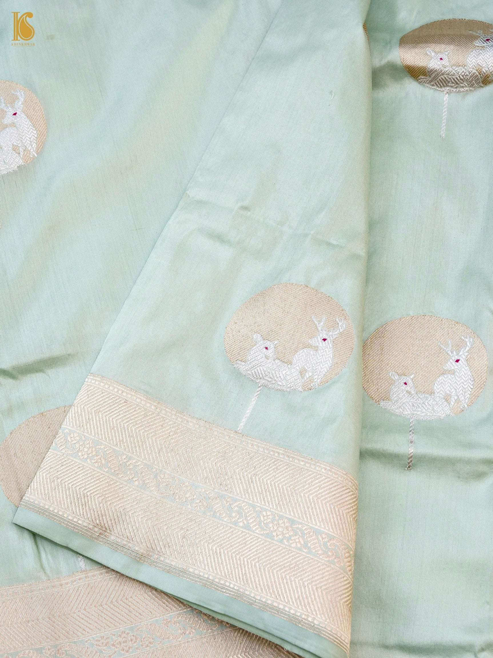 Handloom Banarasi Katan Silk Reindeer Border Saree