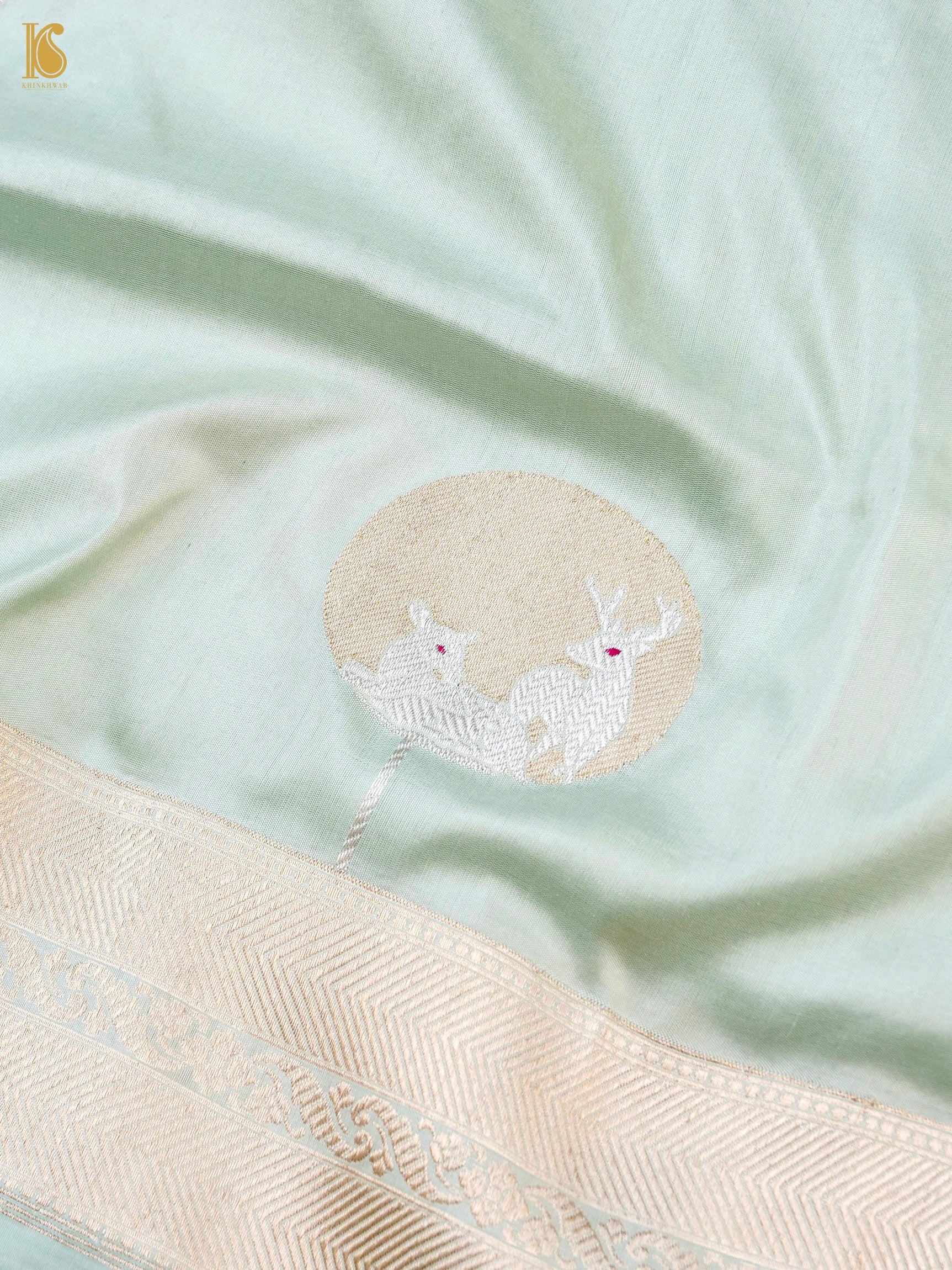 Handloom Banarasi Katan Silk Reindeer Border Saree