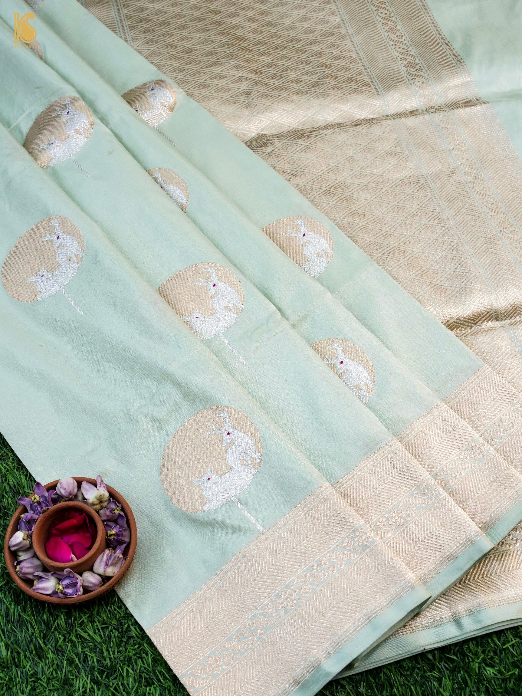 Handloom Banarasi Katan Silk Reindeer Border Saree