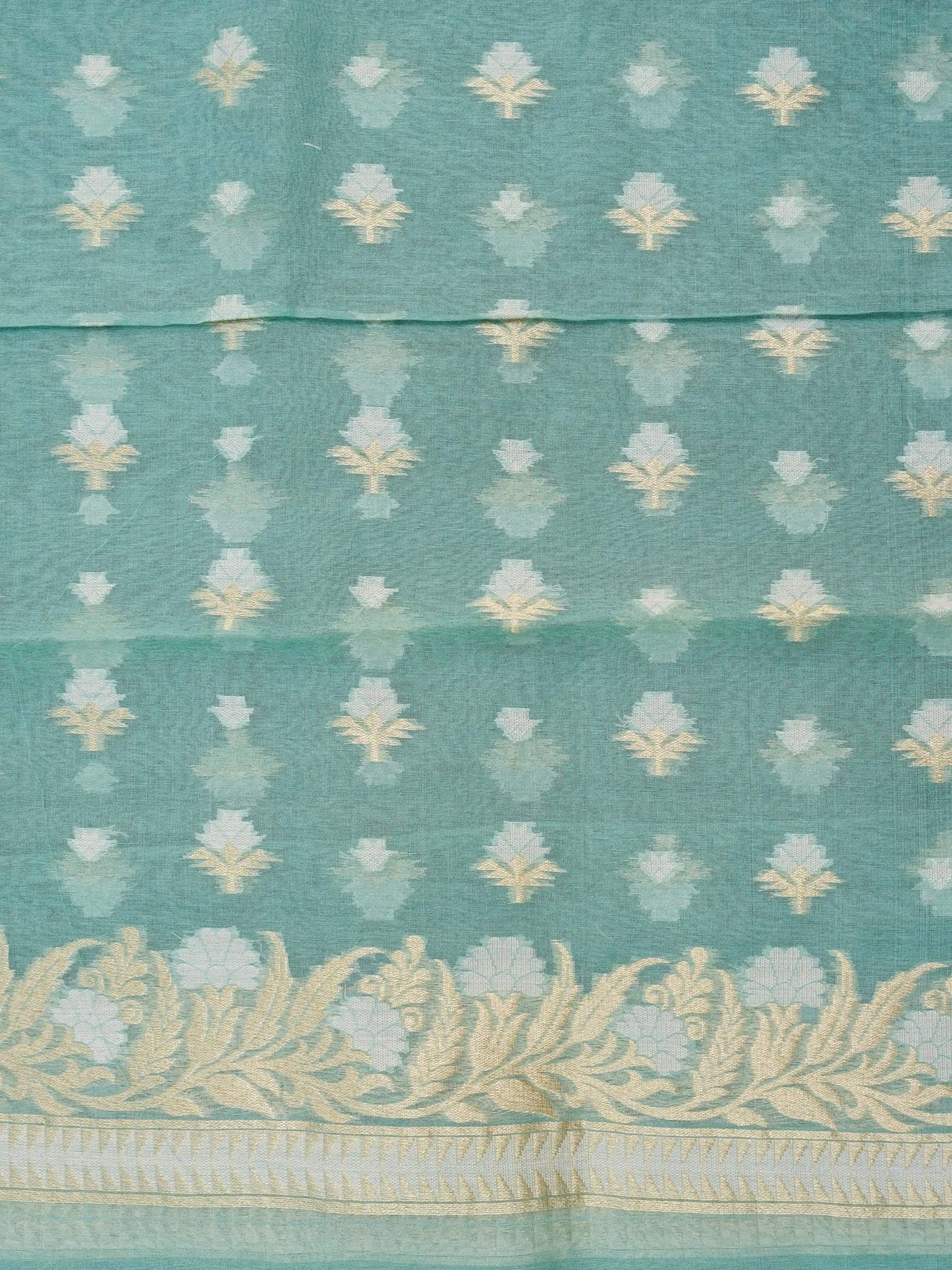 Handloom Cotton Kora Banarasi Jamdani Ektara Suit Fabric Set