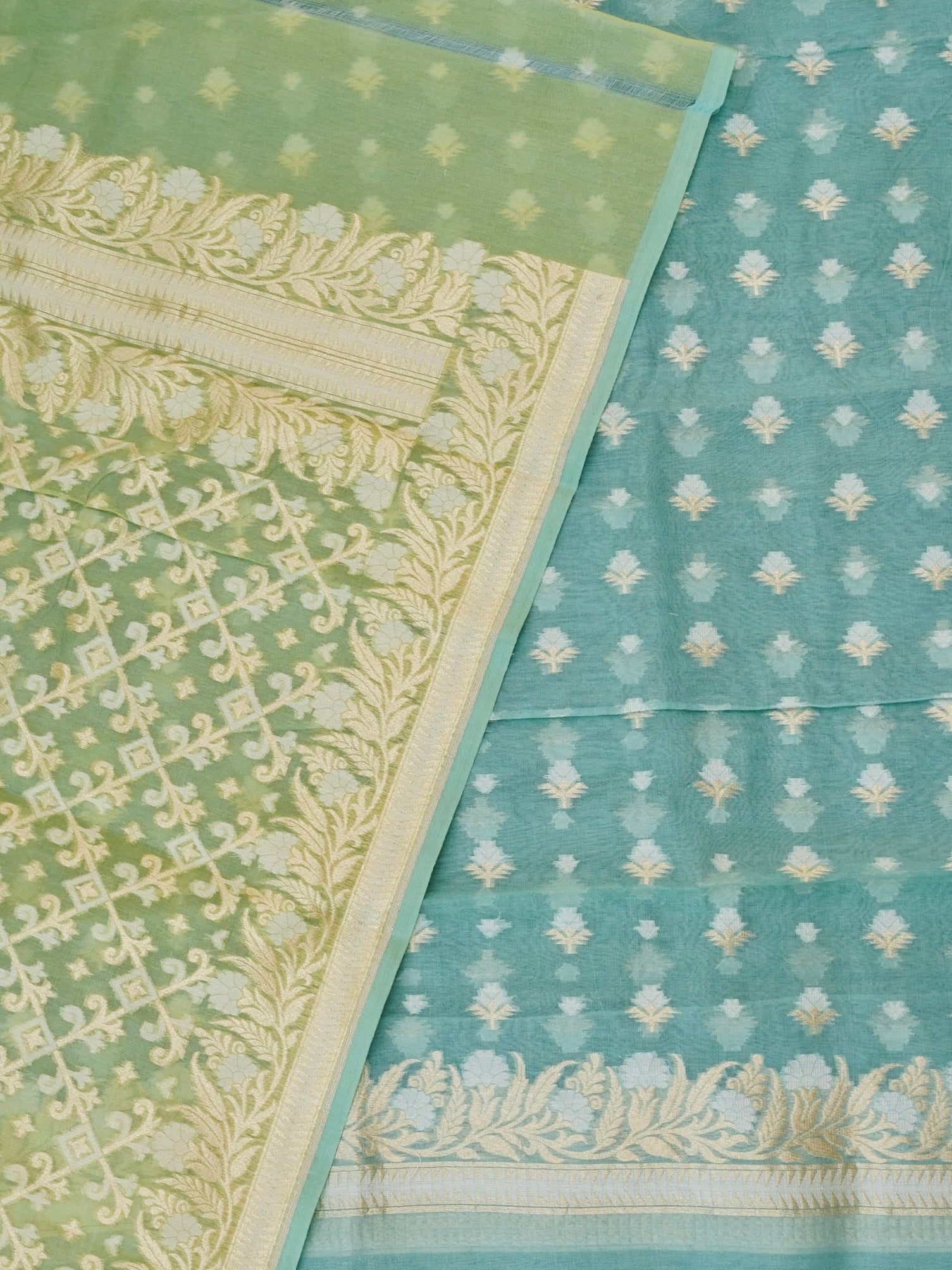 Handloom Cotton Kora Banarasi Jamdani Ektara Suit Fabric Set