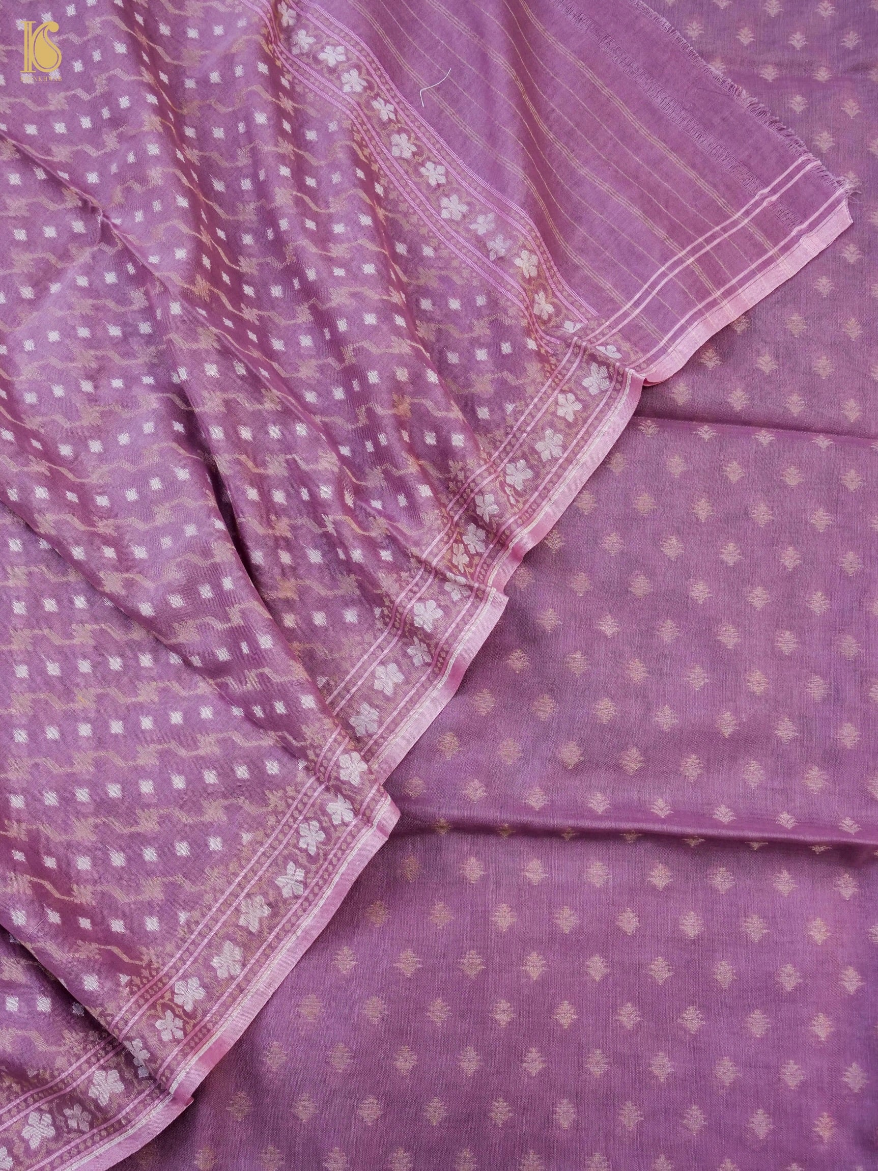 Handloom Cotton Kora Banarasi Jamdani Ektara Suit Fabric Set