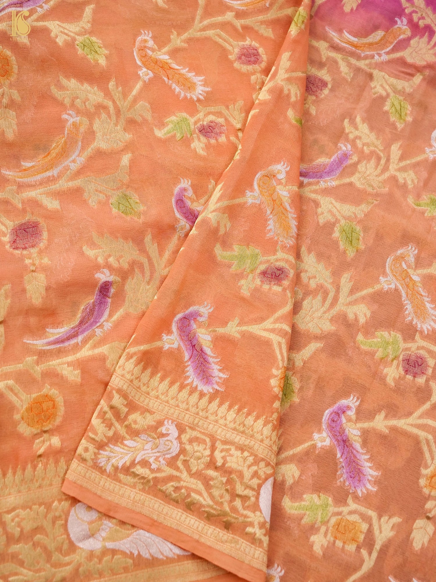 Banarasi Georgette Birds Dupatta with Hand Brush