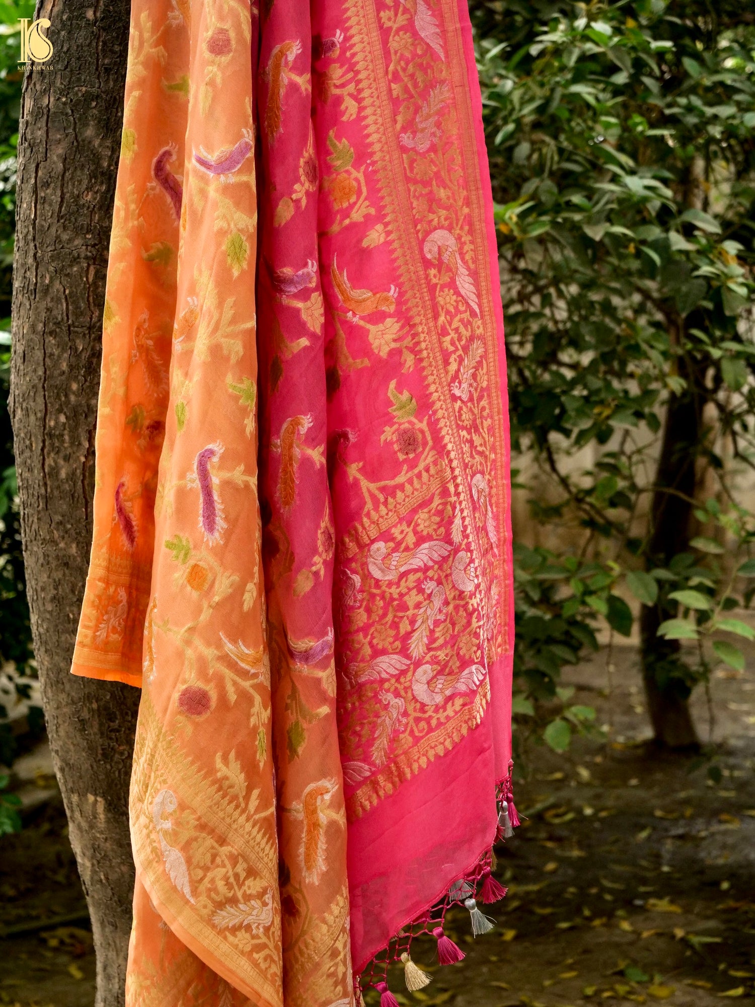 Banarasi Georgette Birds Dupatta with Hand Brush