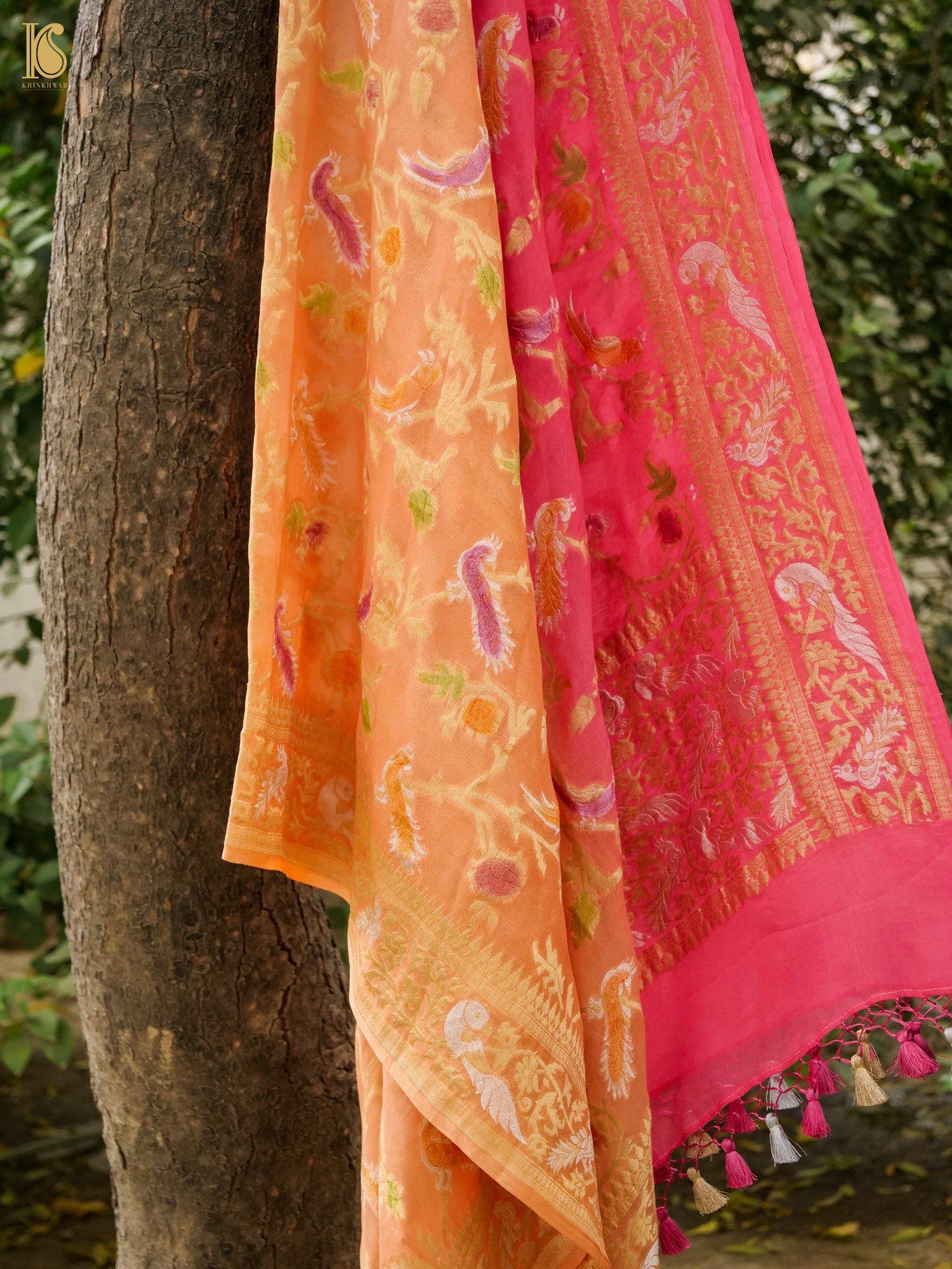 Banarasi Georgette Birds Dupatta with Hand Brush